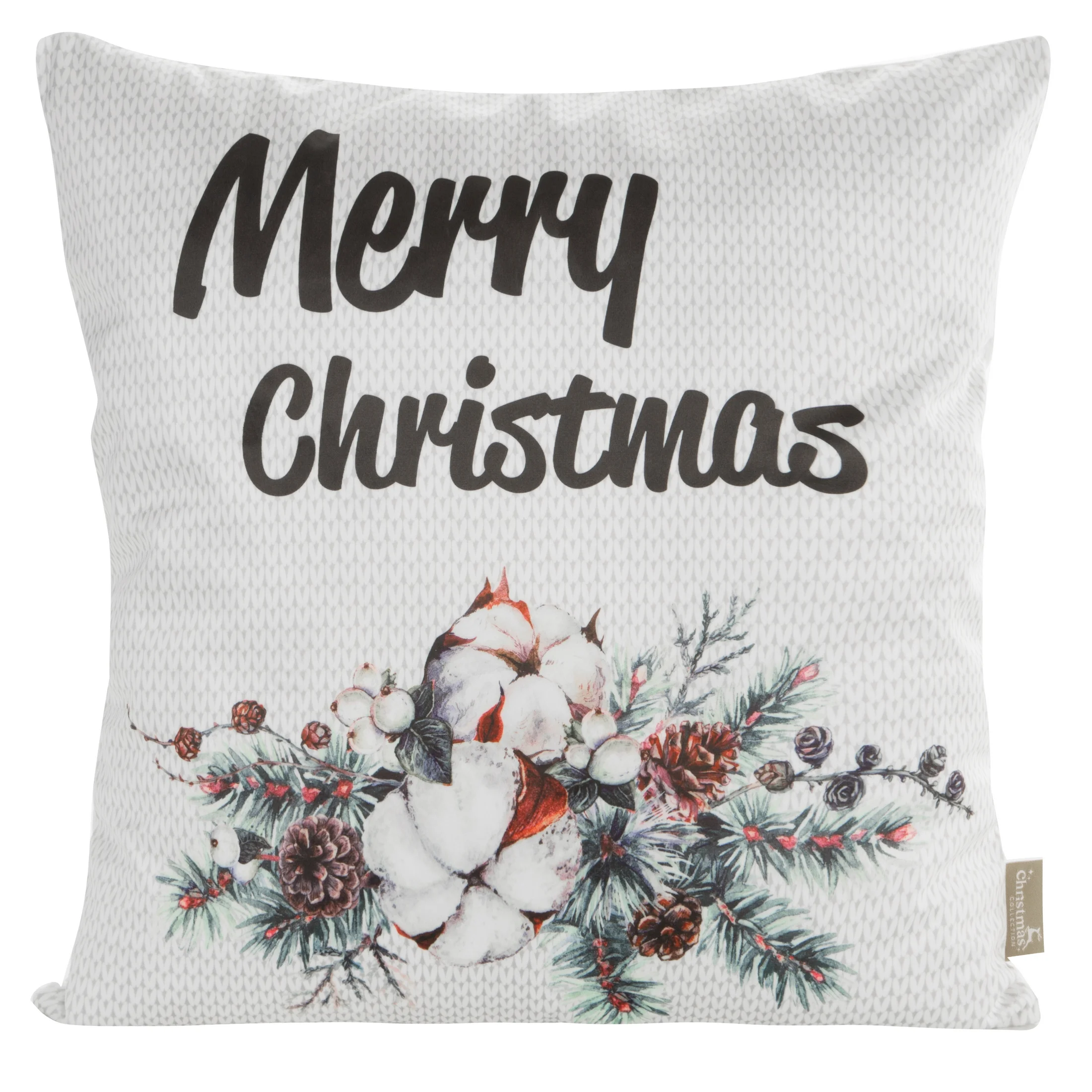 Poszewka na poduszkę 45x45 cm welwetowa, biało czarna ze świątecznym motywem SNOW | eurofirany