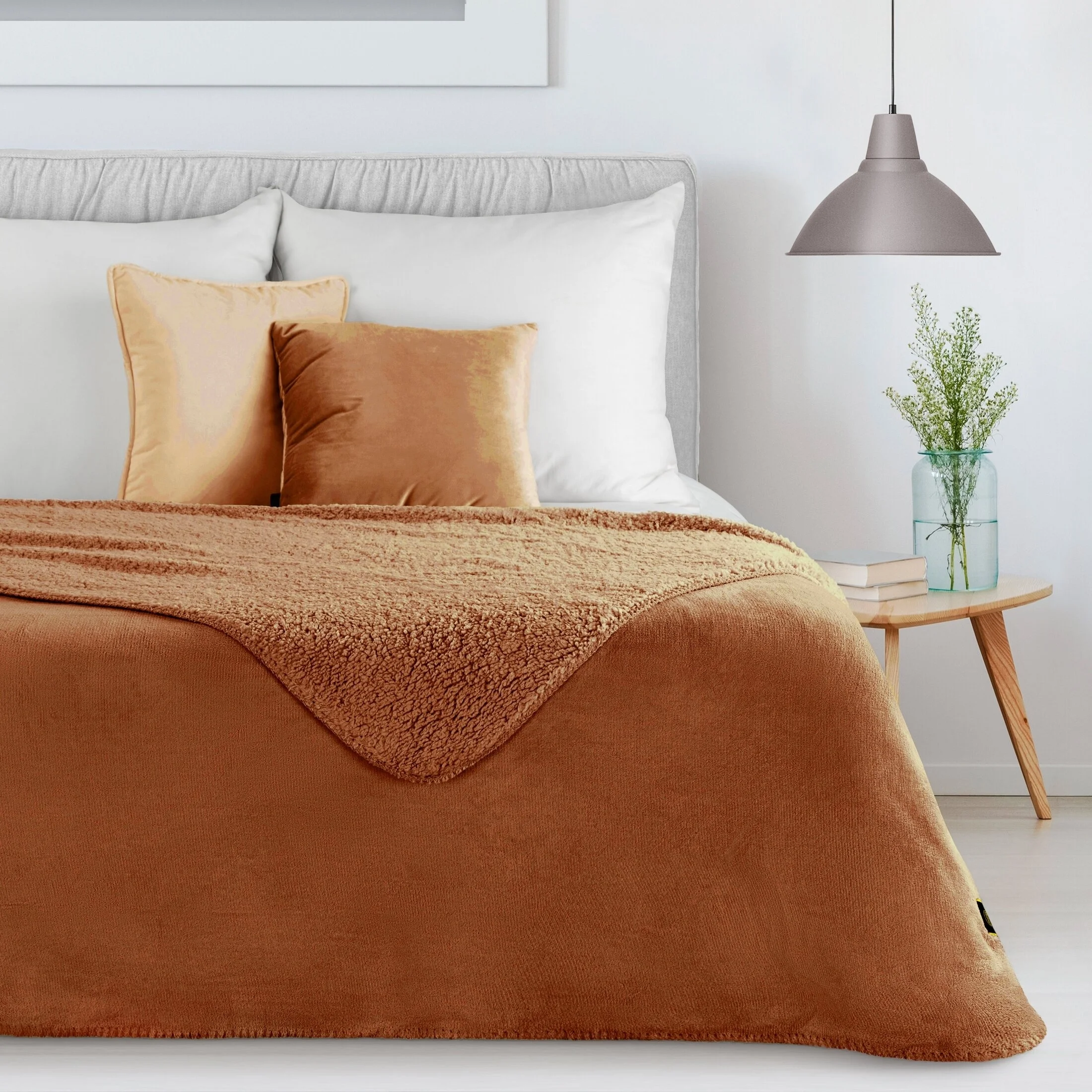 Koc 200x220 ceglasty z miękkiego polaru ze strukturą baranka TEDY Eurofirany Premium | eurofirany