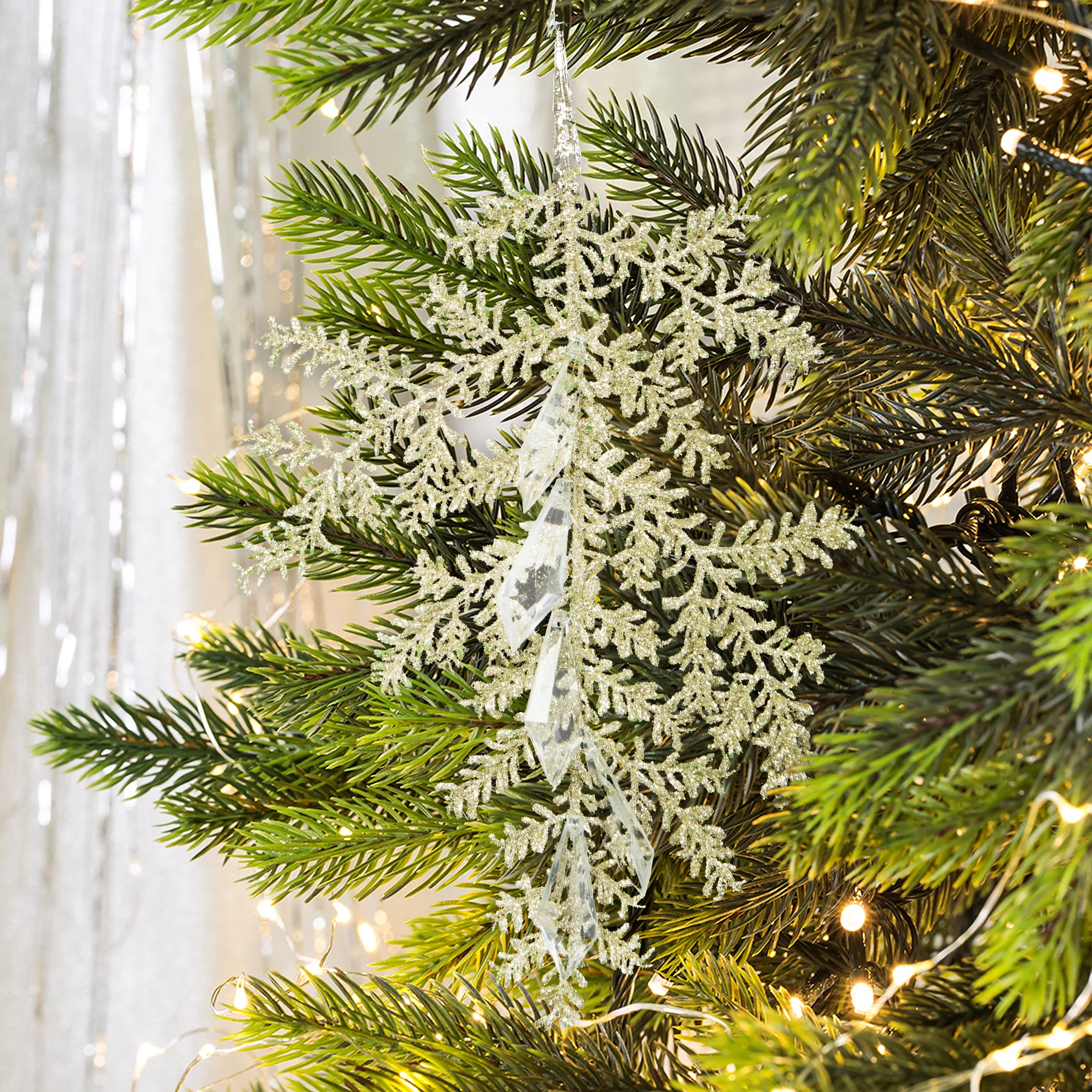 Ozdoba choinkowa - GAŁĄZKA wisząca dekorowana brokatem i kryształami | eurofirany