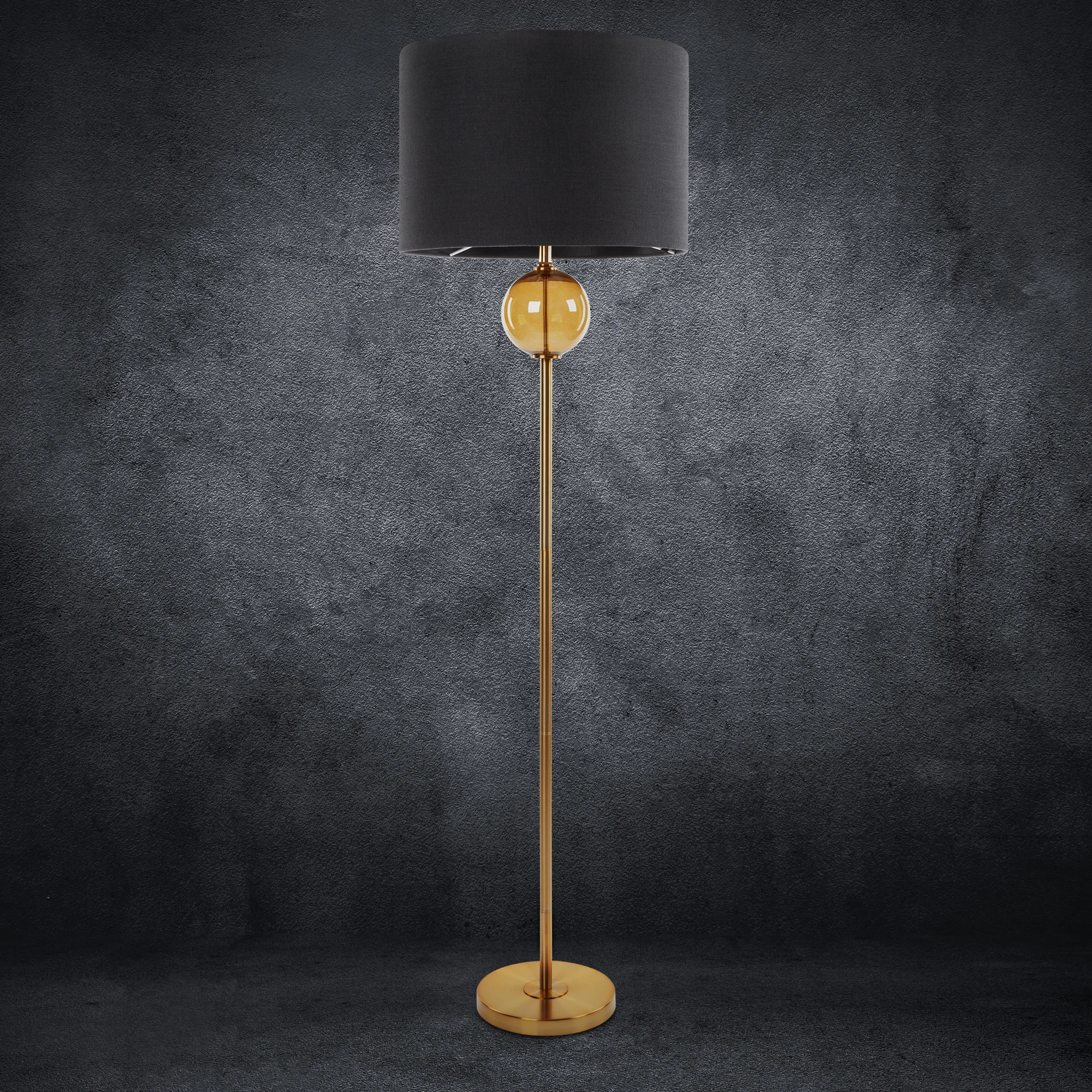 Lampa stojąca do pokoju czarno, złota LEONA z matowym abażurem