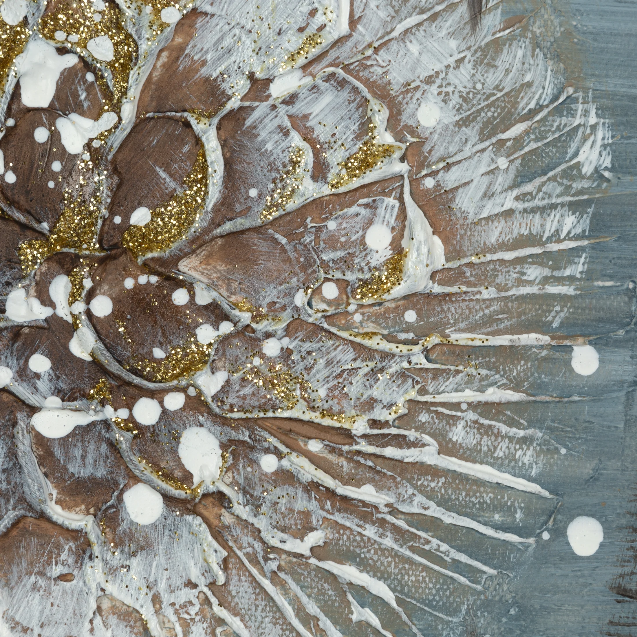 Obraz roślinny niebiesko, beżowy ręcznie malowany na płótnie 60x60 cm AIR 2