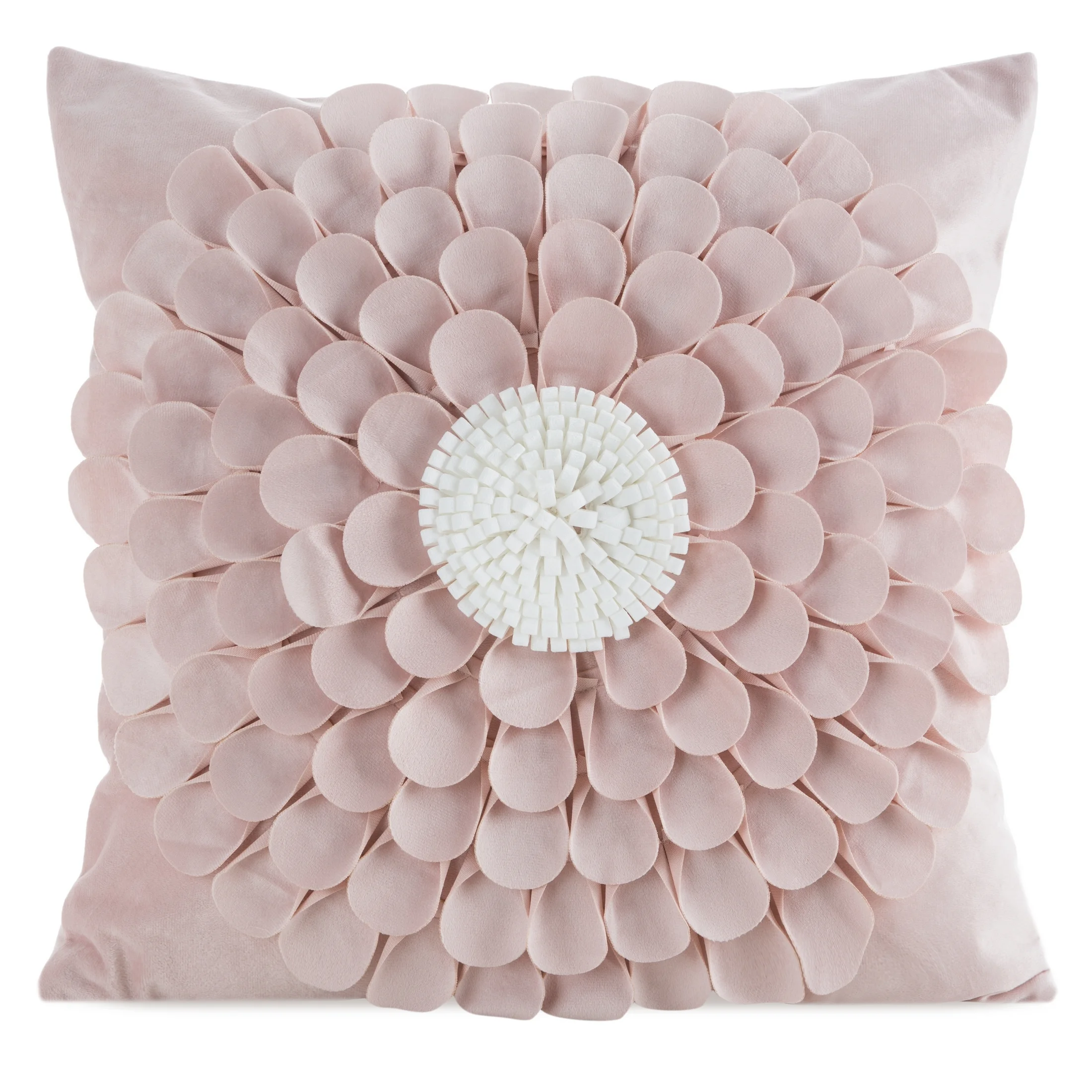 Poszewka na poduszkę 45 x 45 cm z welwetu kolor pudrowy zdobiona trójwymiarowym motywem kwiatu FLORES 2 | eurofirany