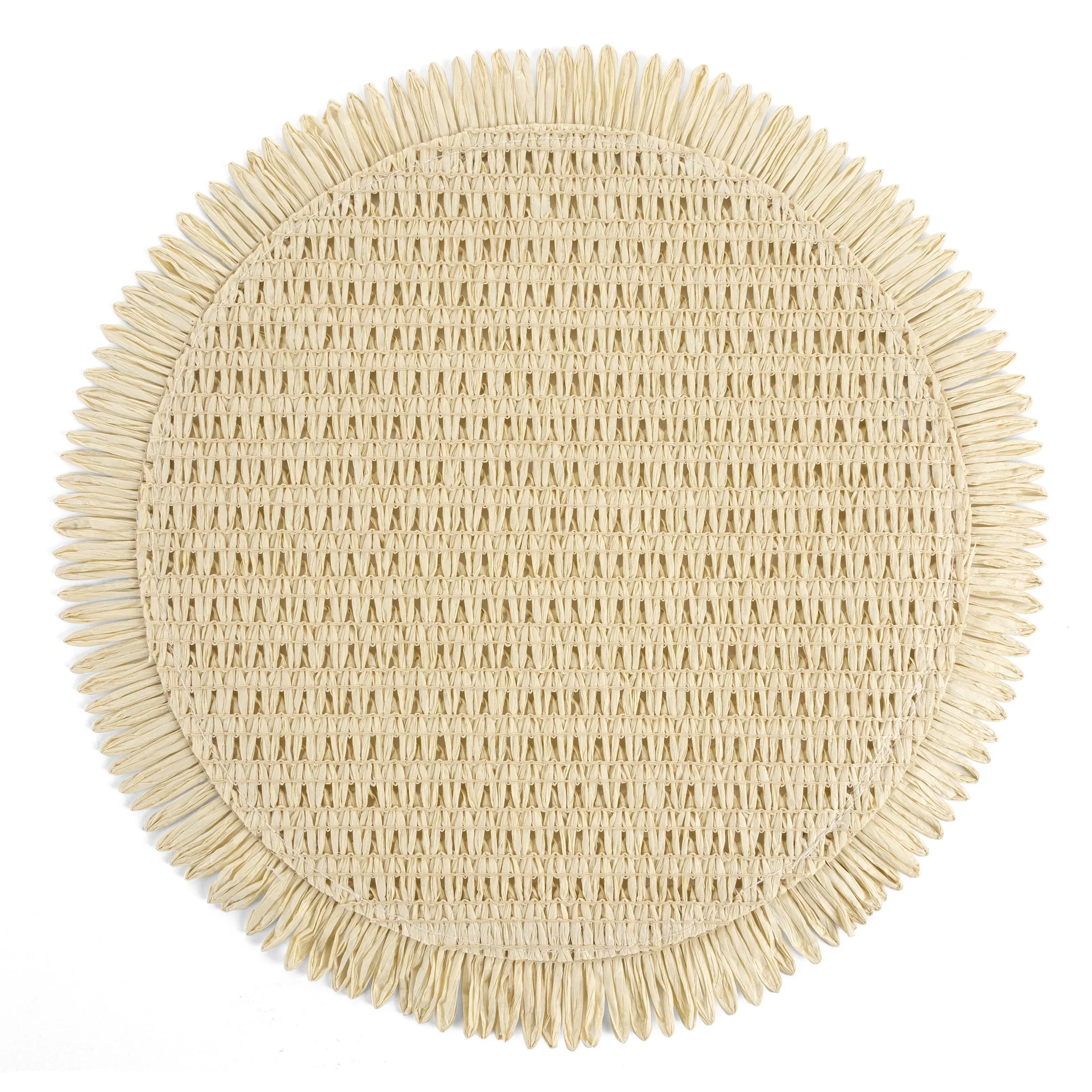 Podkładka okrągła na stół kremowa średnica 38 cm JOAN pleciona z frędzlami