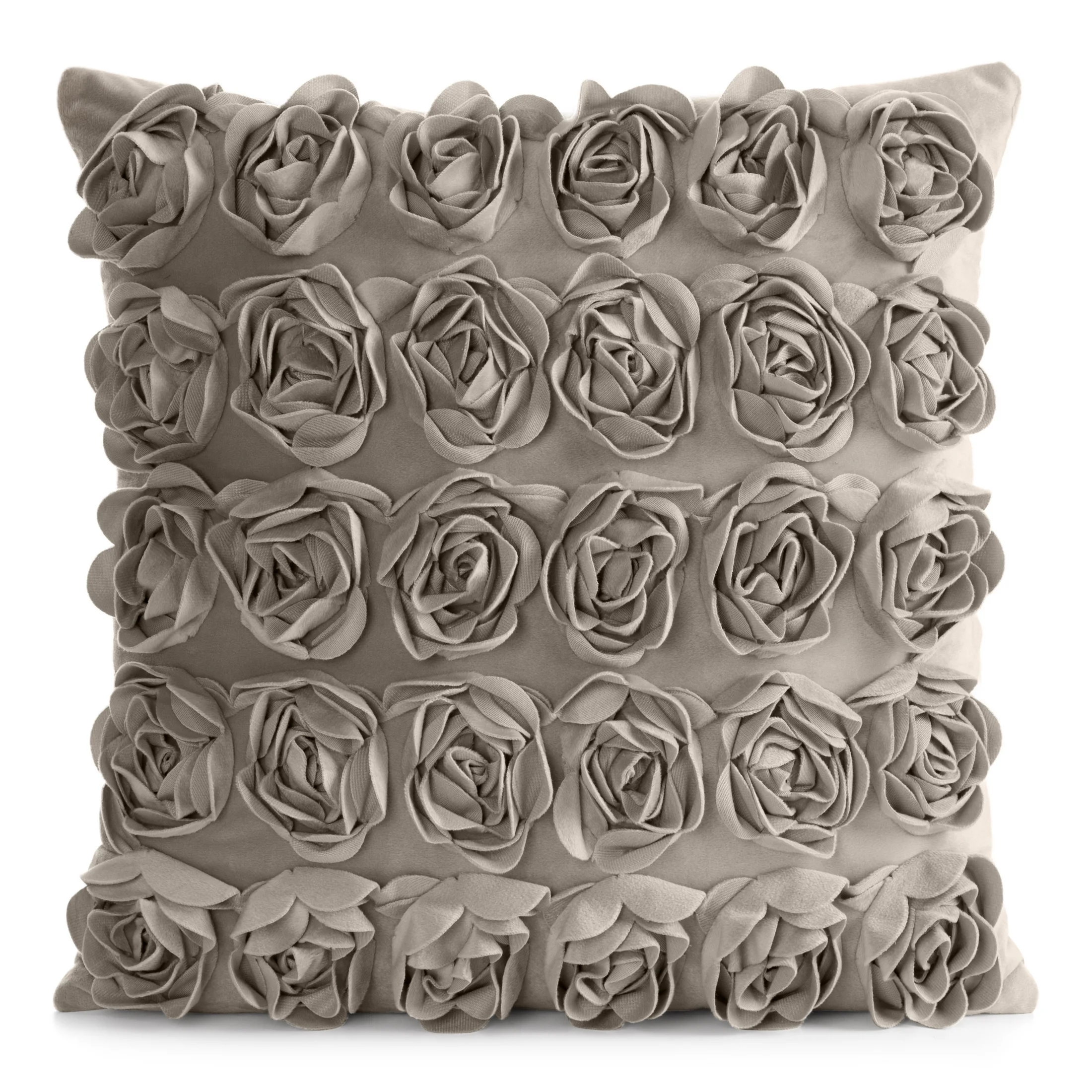 Poszewka na poduszkę 45 x 45 cm z welwetu kolor beżowy zdobiona 3D aplikacją róż ROSES Eva Minge | eurofirany