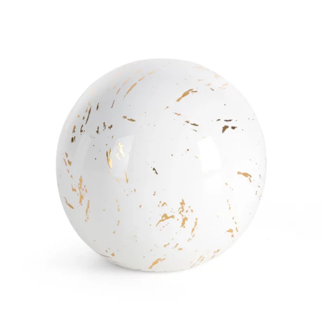 Kula ceramiczna biało-złota zdobiona przecieranym wzorem średnica 10x10 cm