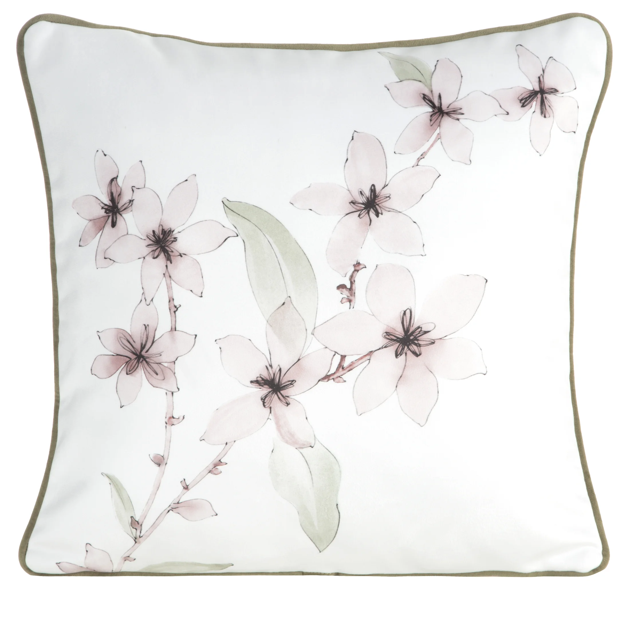 Poszewka na poduszkę dwustronna 45x45 cm welwetowa, biało pudrowa z motywem roślinnym z wypustką na brzegach BIANCA Eurofirany Premium | eurofirany