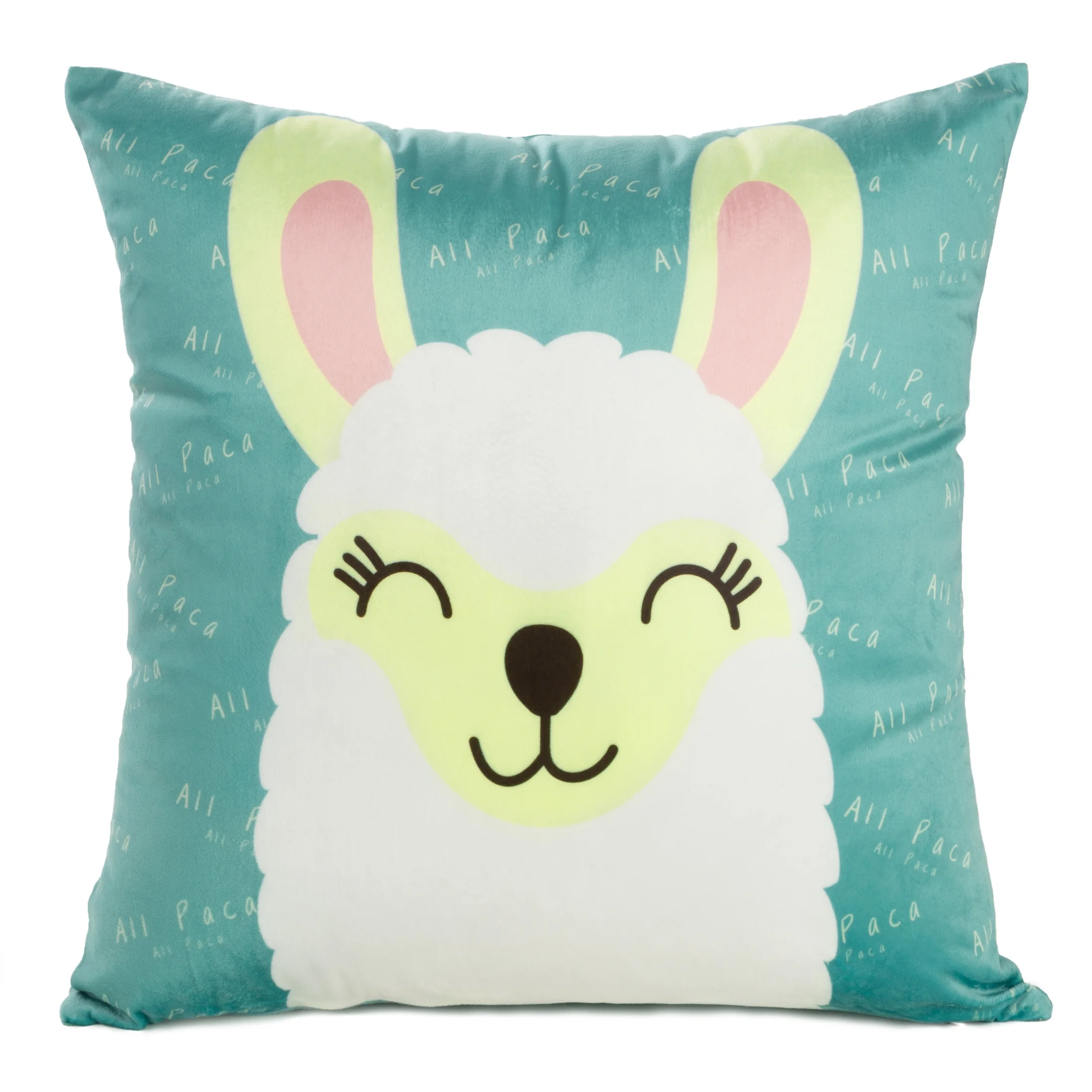 Poszewka na poduszkę 45x45 cm welwetowa, turkusowo biała z motywem lamy KIDS 2 DESIGN 91 | 