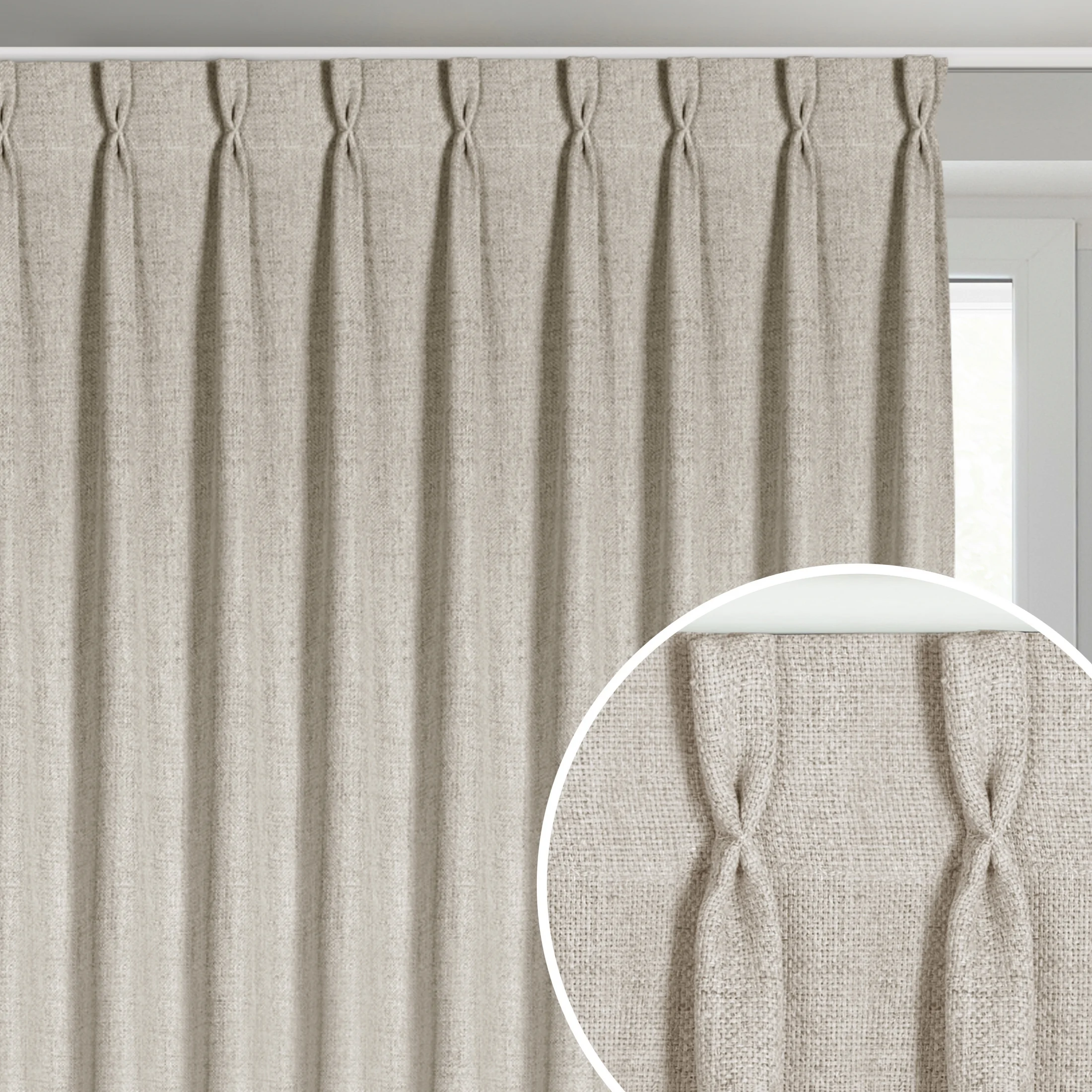 Zasłona beżowa o płóciennym splocie z efektem melanżu 80x270 cm (wymiar podany na gotowo) system flex - JULA | eurofirany