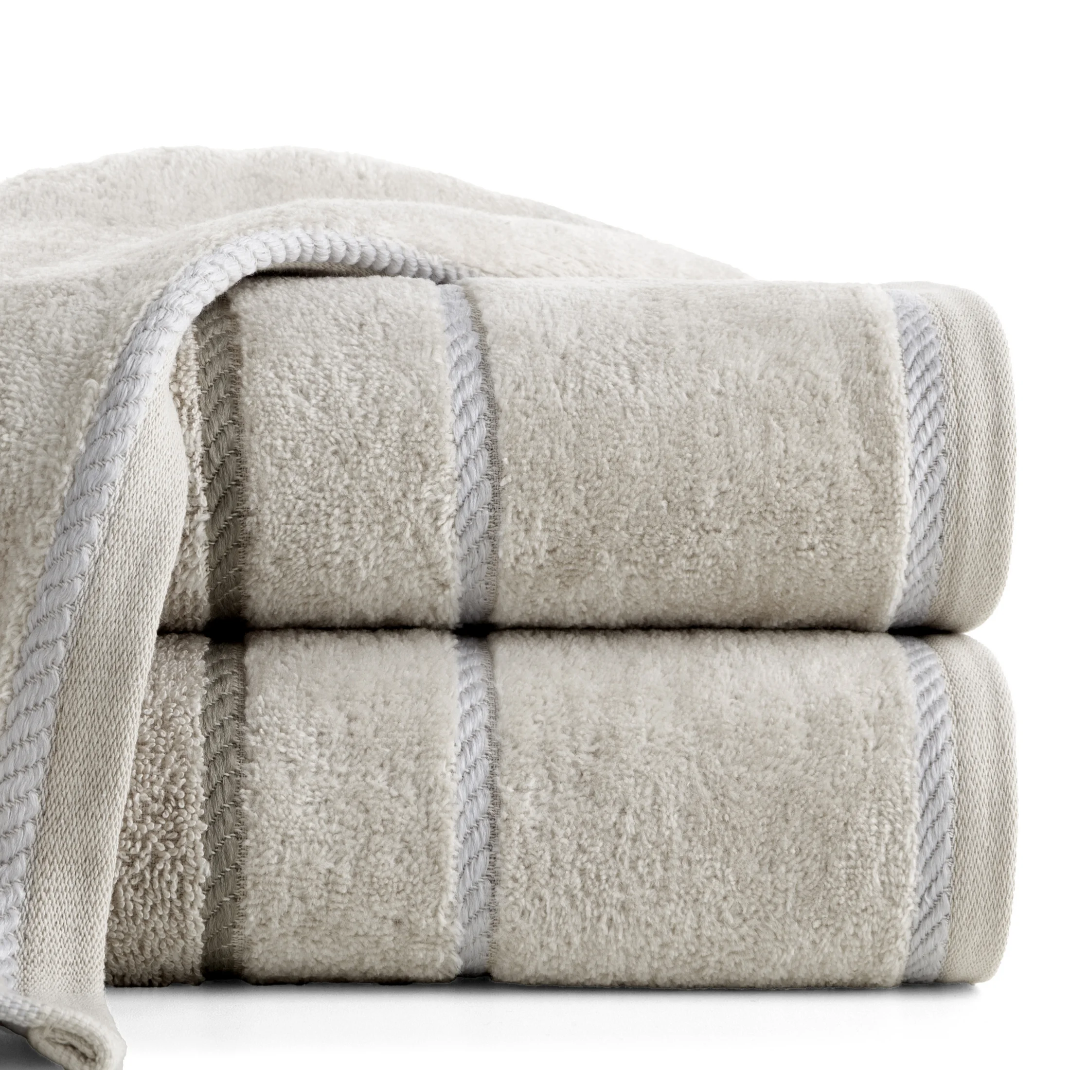 Ręcznik do rąk 30x50 cm bawełniany kolor beżowy z welwetową bordiurą i kontrastującymi paseczkami 500 g/m2 NEL