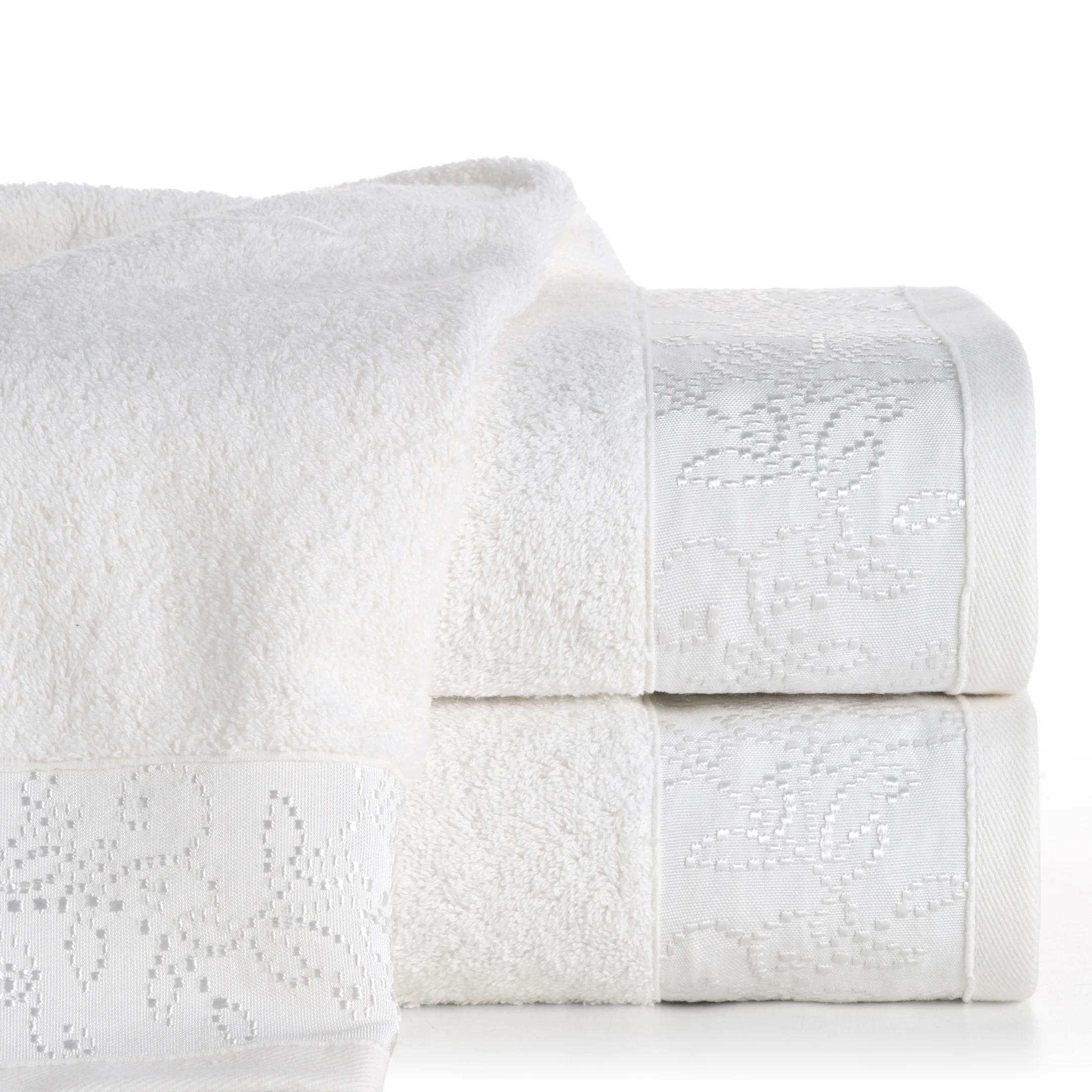 Ręcznik do rąk 30x50 cm bawełniany kolor biały z żakardową bordiurą 500 g/m2 RITA