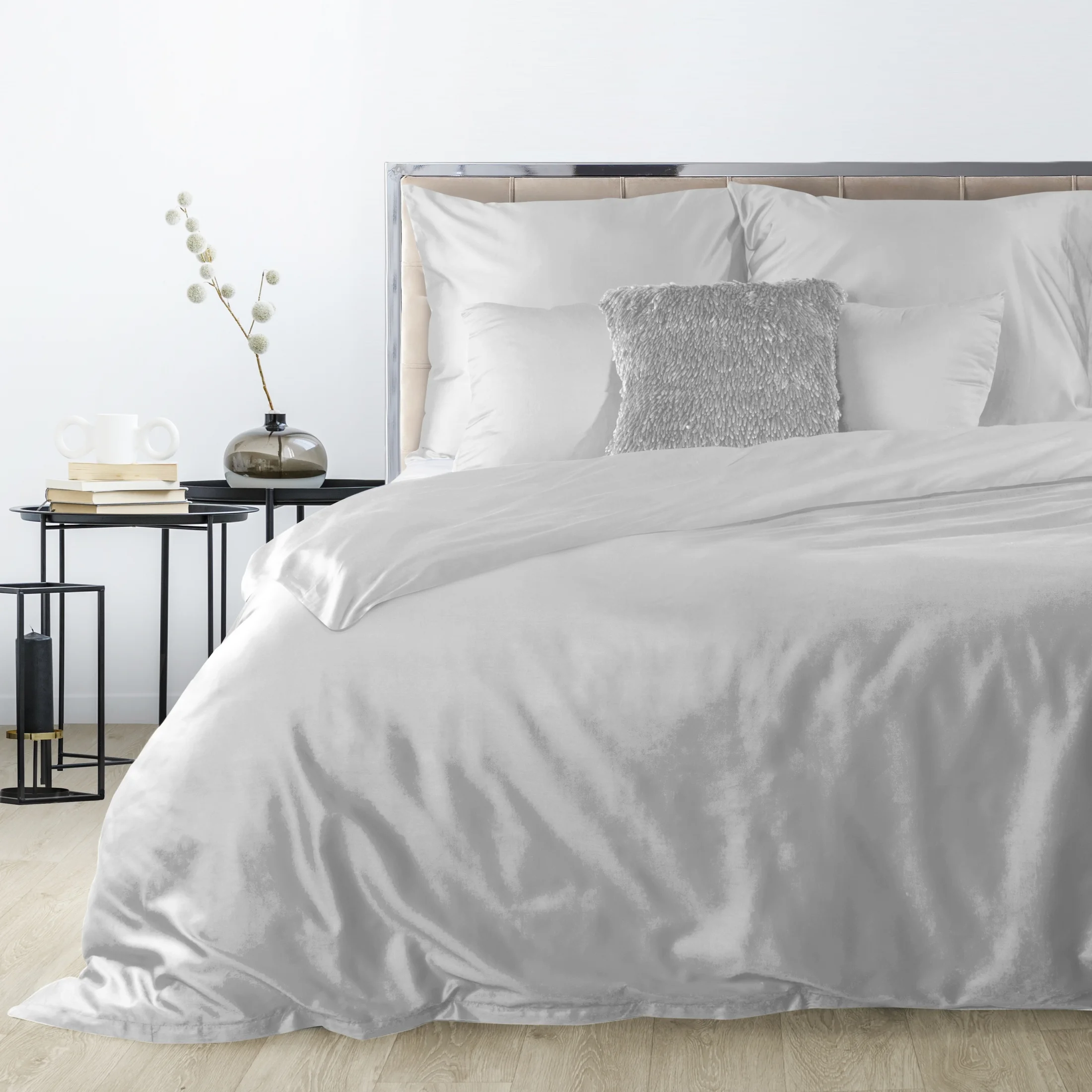 Pościel 220x200 cm gładka z satyny bawełnianej kolor jasnoszary DINA Diva Line | eurofirany