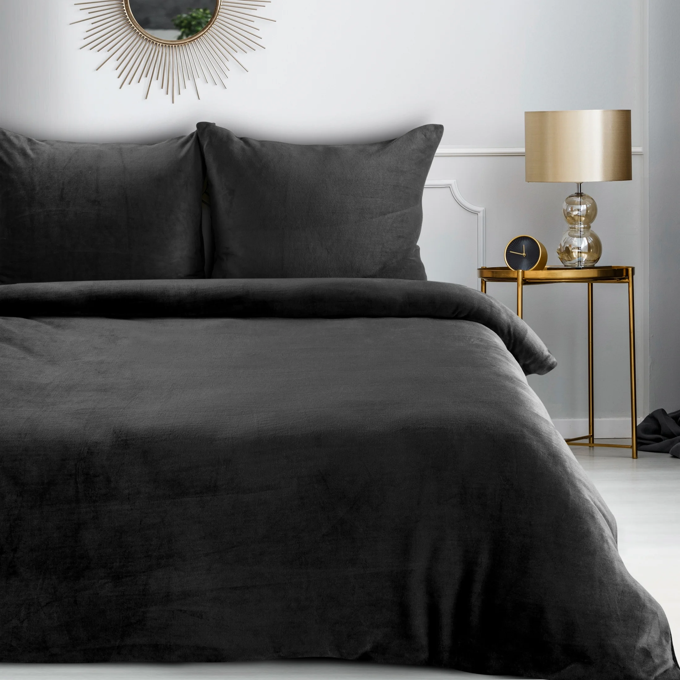 Pościel 220x200 cm gładka z polaru kolor czarny FLANO | eurofirany