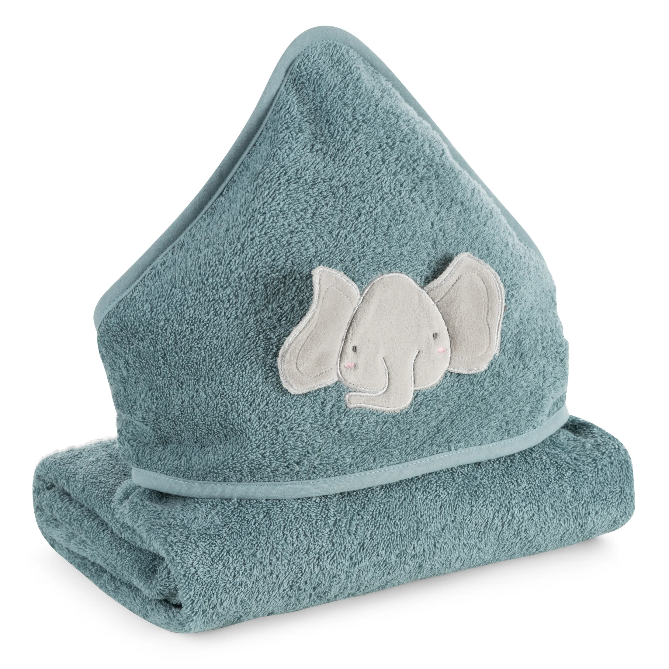Ręcznik kąpielowy dziecięcy 100x100 cm bawełniany kolor niebieski z kapturem i aplikacją słonika 400 g/m2 BABY 59