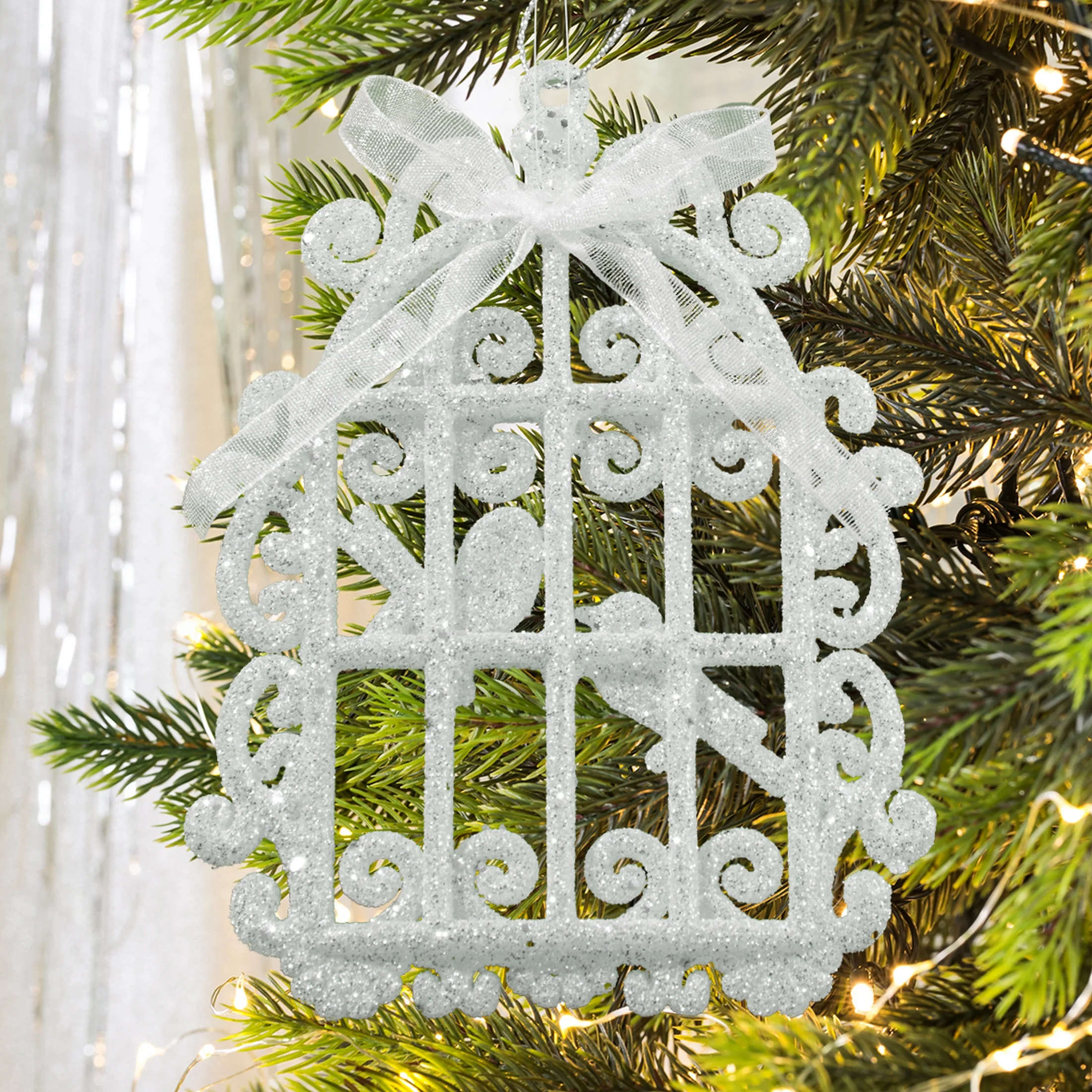 Ozdoba choinkowa KLATKA dekorowana brokatem | eurofirany