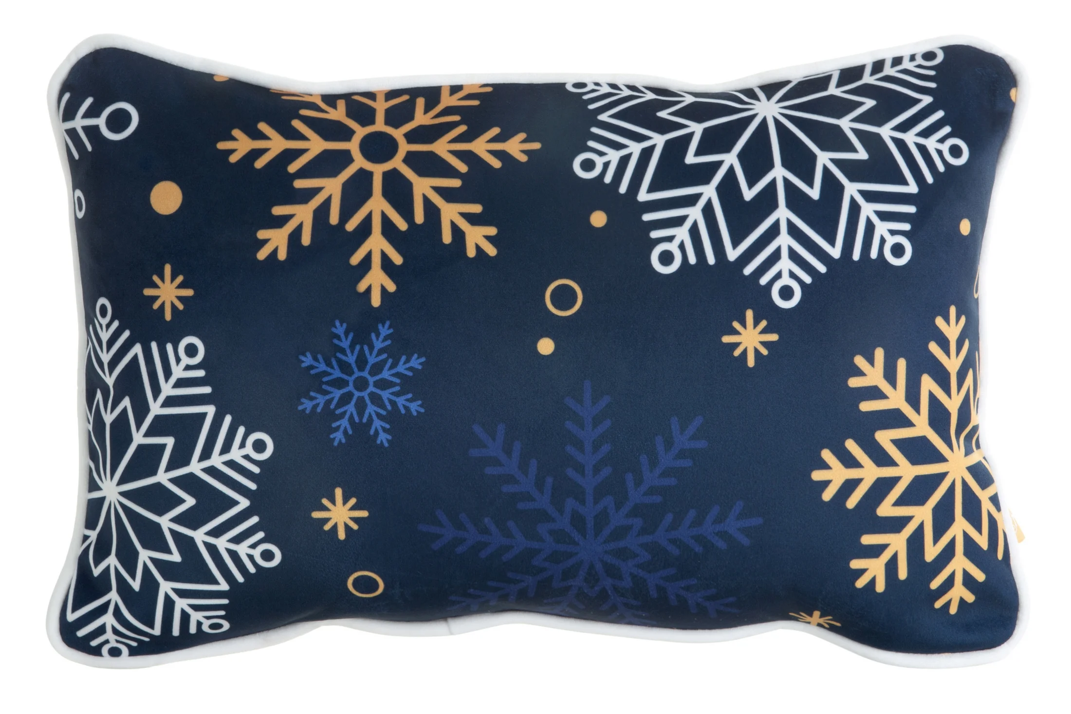 Poszewka na poduszkę 30x45 cm welwetowa, granatowo biała zdobiona nadrukiem ze śnieżynkami CAROL | eurofirany