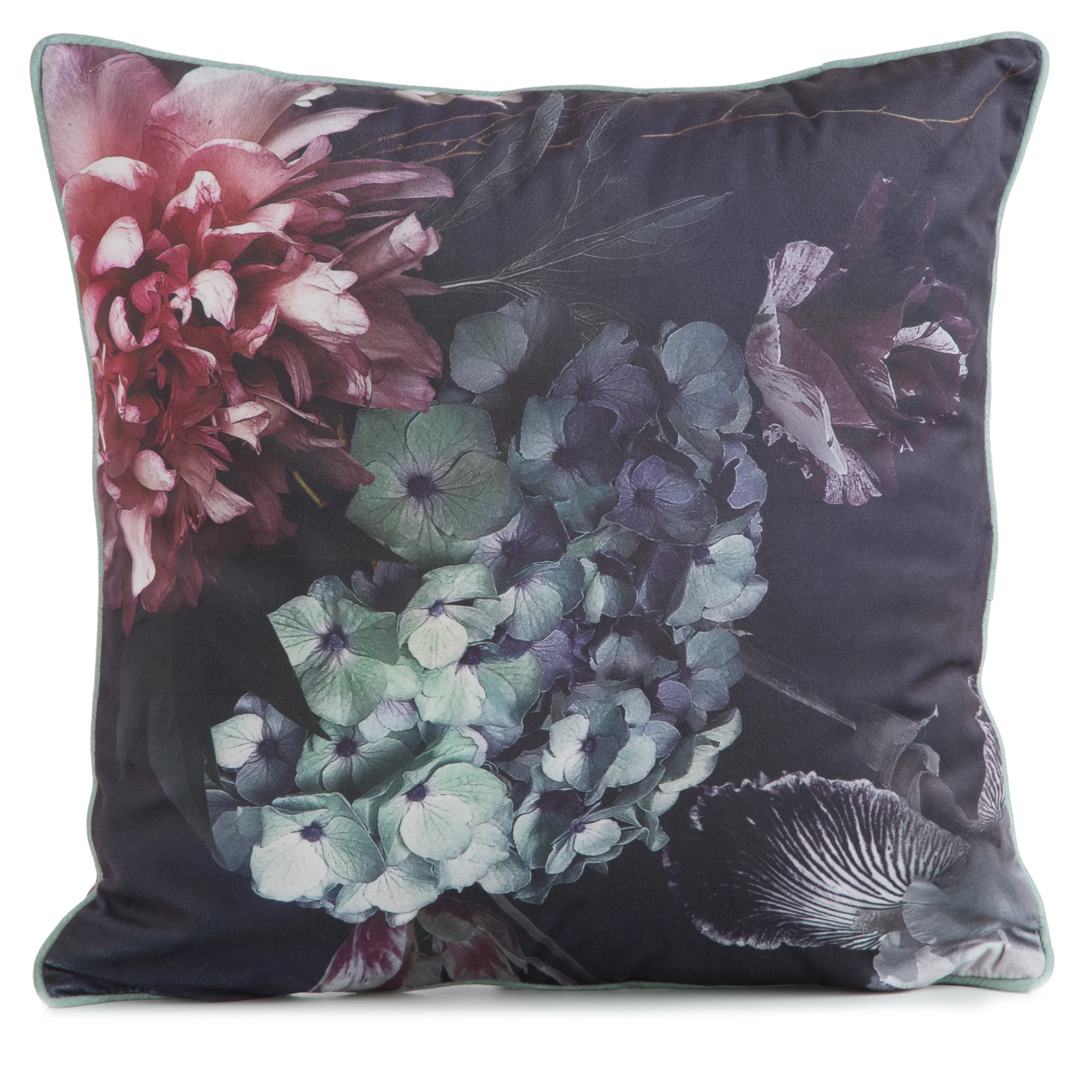 Poszewka na poduszkę 45x45 cm welwetowa, fioletowo różowa, dwustronna z motywem kwiatów VELVET 131 Eurofirany Premium | eurofirany