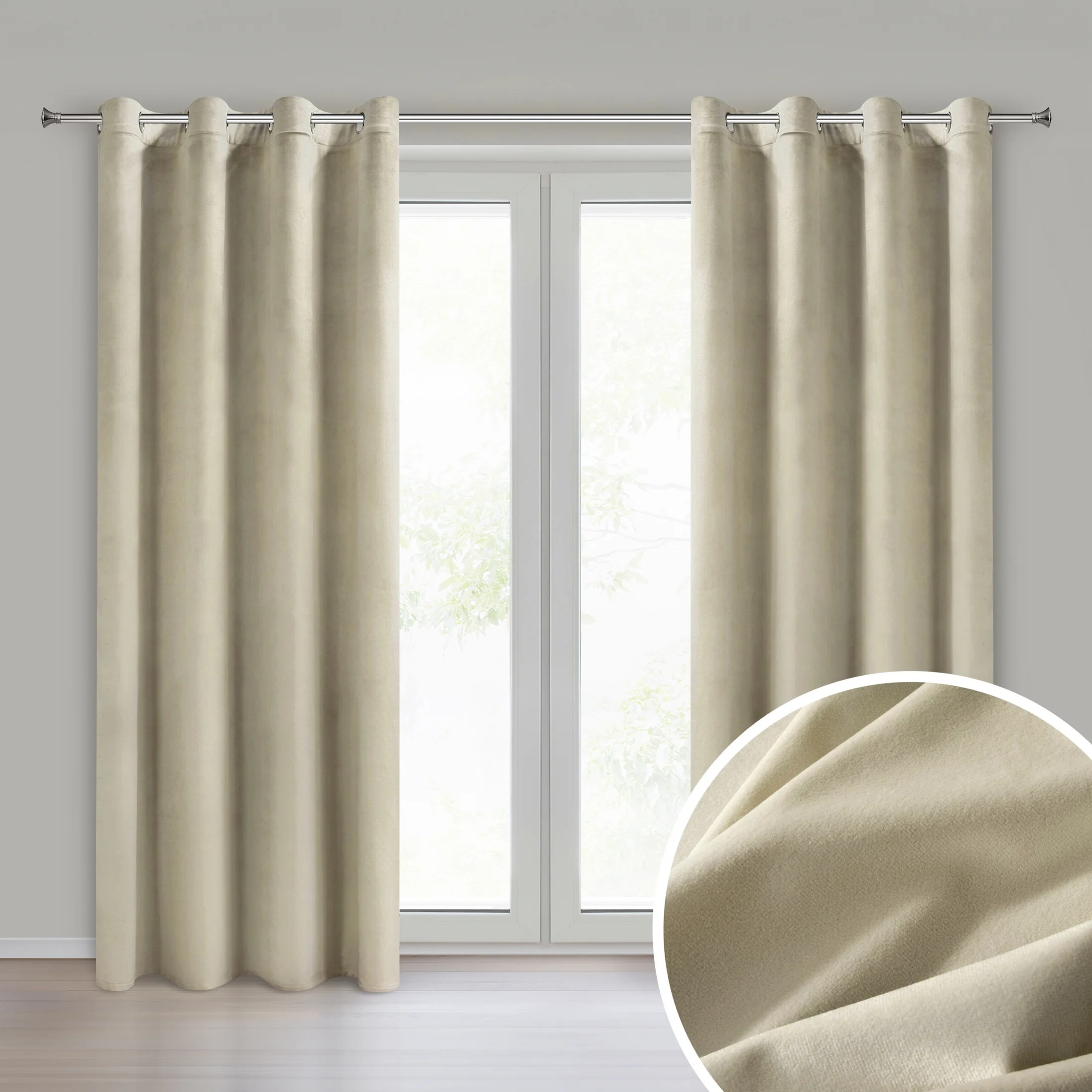 Komplet 2 szt. zasłon kremowych z welwetowej tkaniny 140x250 cm przelotki - DARLA | eurofirany