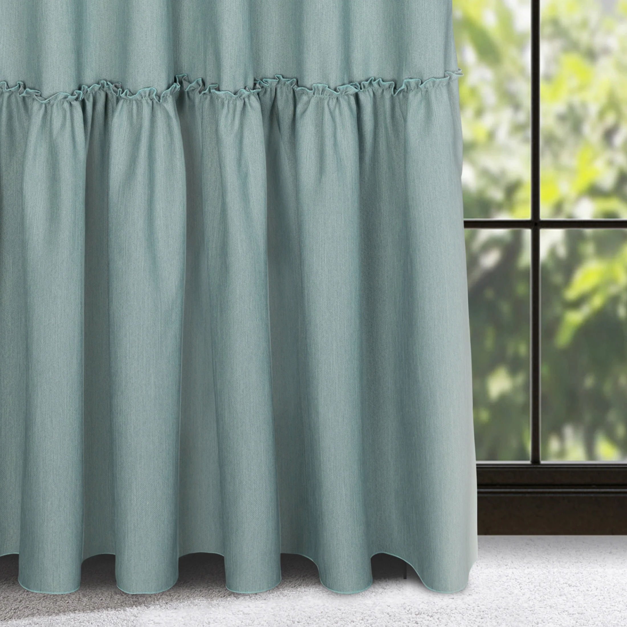 Zasłona miętowa z falbaną z tkaniny o płóciennym splocie 140x270 cm taśma - LENA | eurofirany