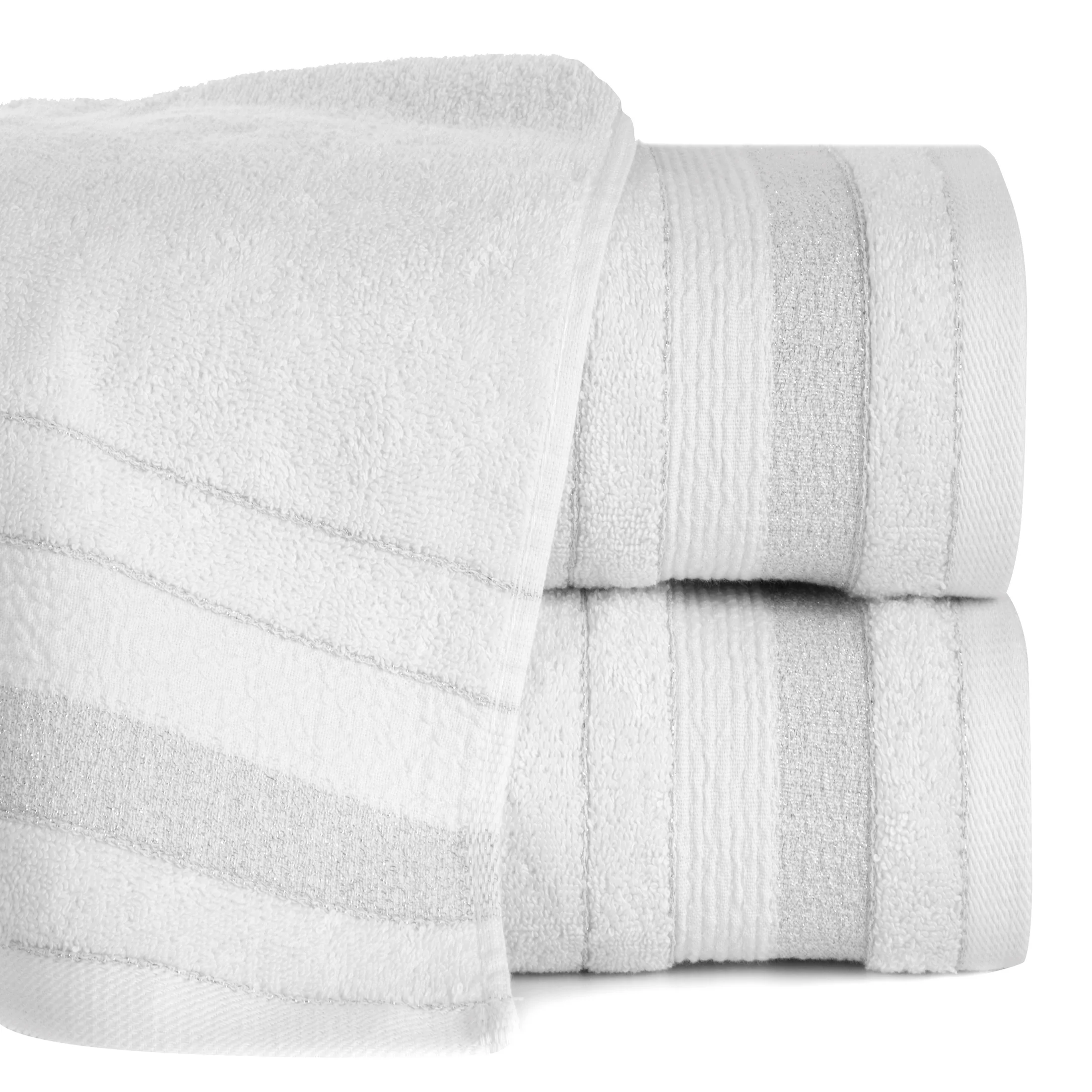 Ręcznik do rąk 30x50 cm bawełniany kolor biały w pasy przetykany błyszczącą nicią 500 g/m2 APRIL