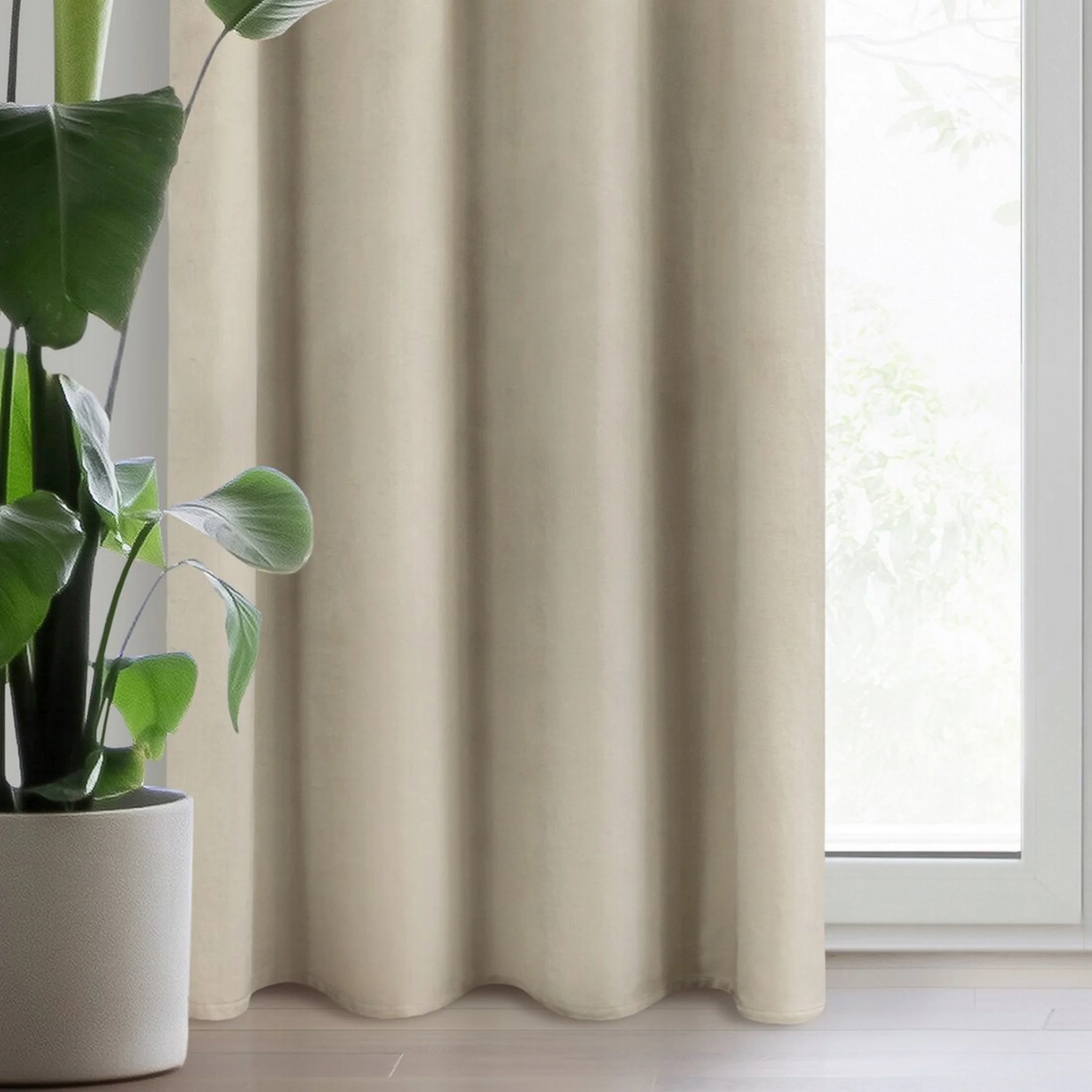 Zasłona jasnobeżowa z tkaniny welwetowej 140x250 cm przelotka - ROSA - Design 91 | eurofirany