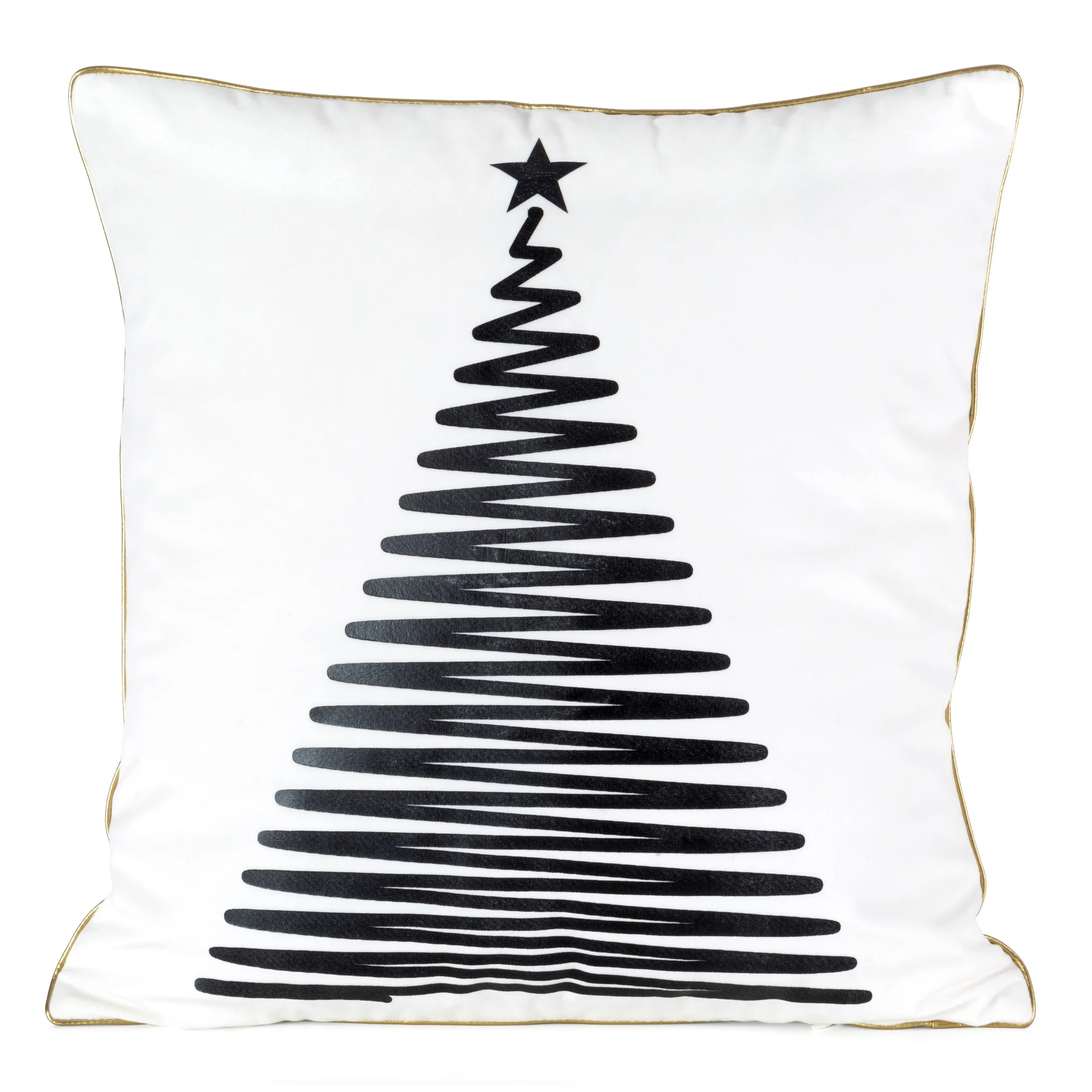Poszewka na poduszkę 45x45 cm welwetowa świąteczna naturalno czarna zdobiona nadrukiem choinki ISLA | 