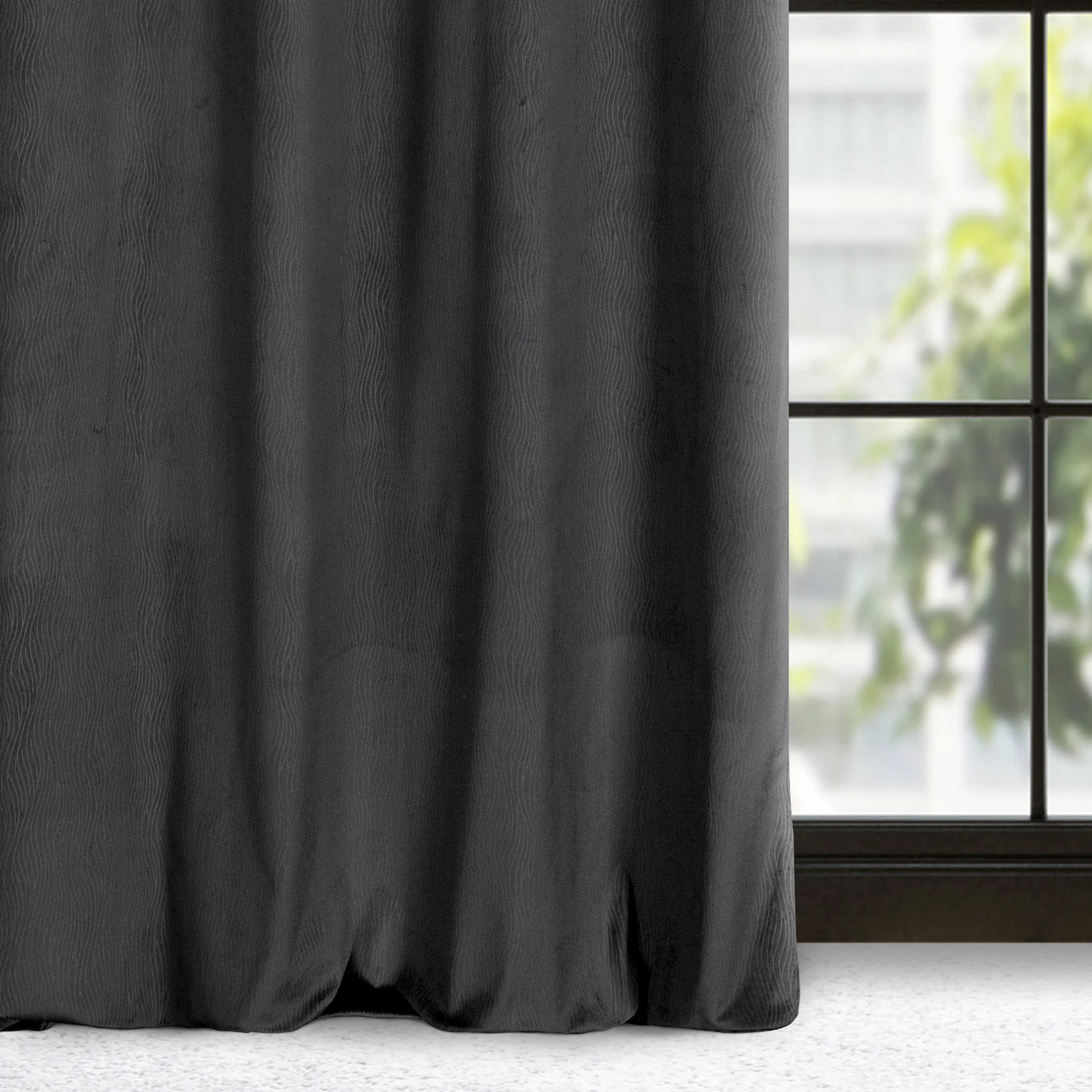 Zasłona czarna z wytłaczanego welwetu 140x250 cm przelotka - LILI | eurofirany