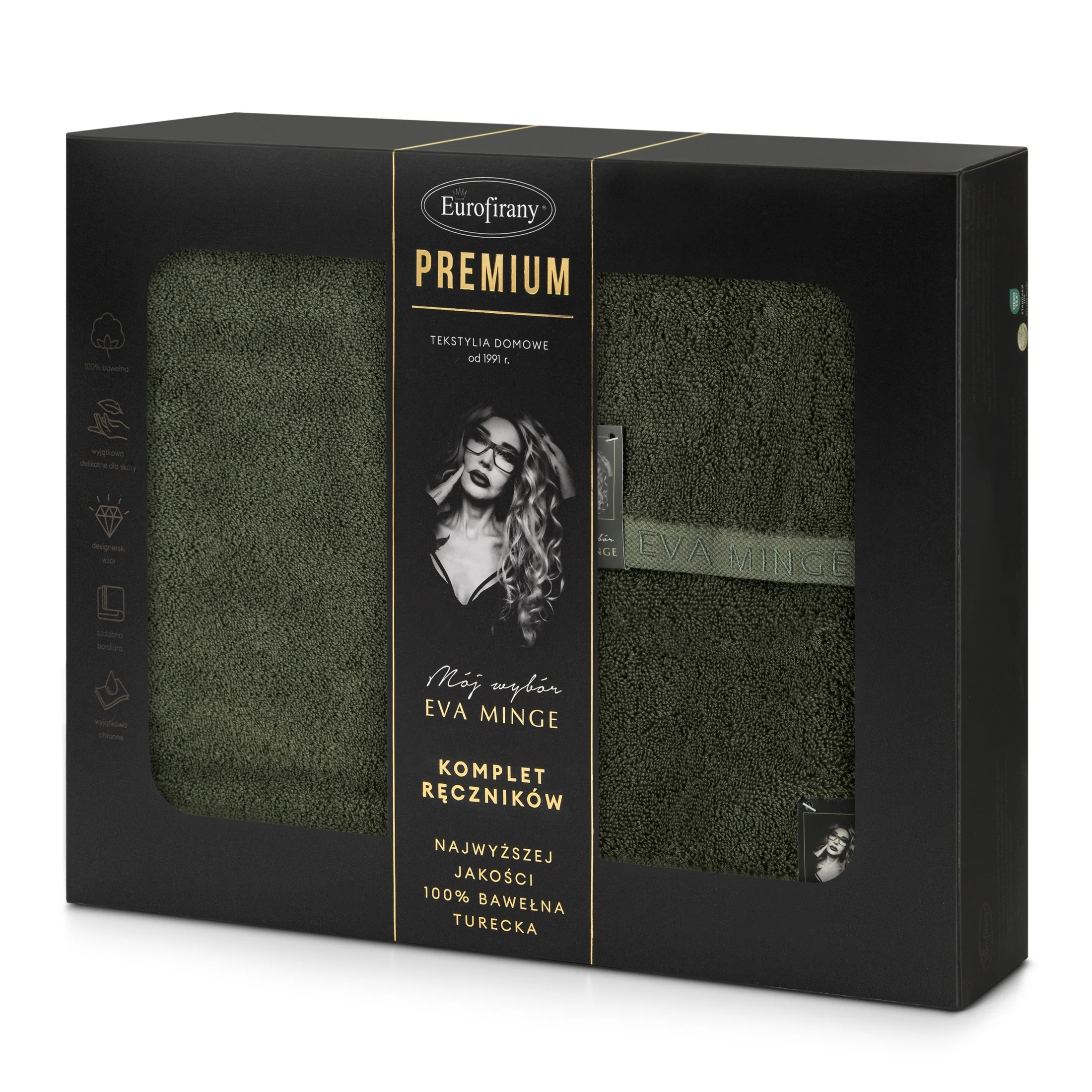 Zestaw ręczników bawełnianych na prezent 3 szt kolor ciemnooliwkowy 550 g/m2 VENUS Eva Minge