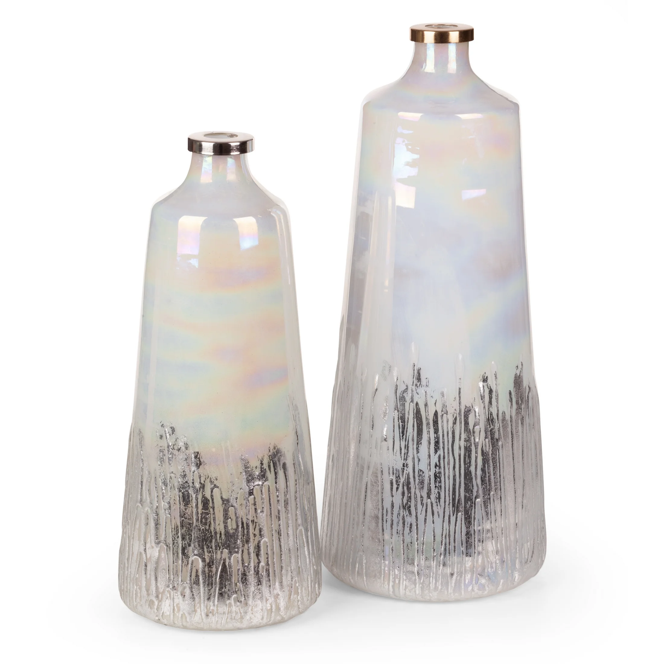 Wazon ADEN z opalizującego szkła artystycznego ze srebrnym zdobieniem