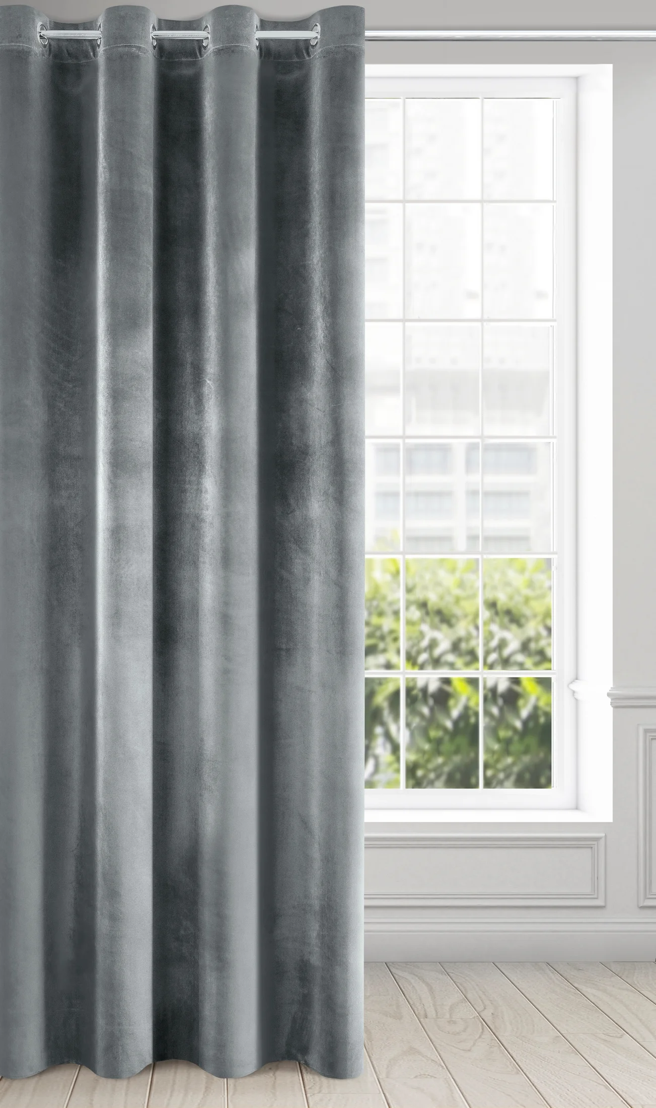 Zasłona welwetowa grafitowa z połyskiem 140x250 cm na przelotka - SAMANTA