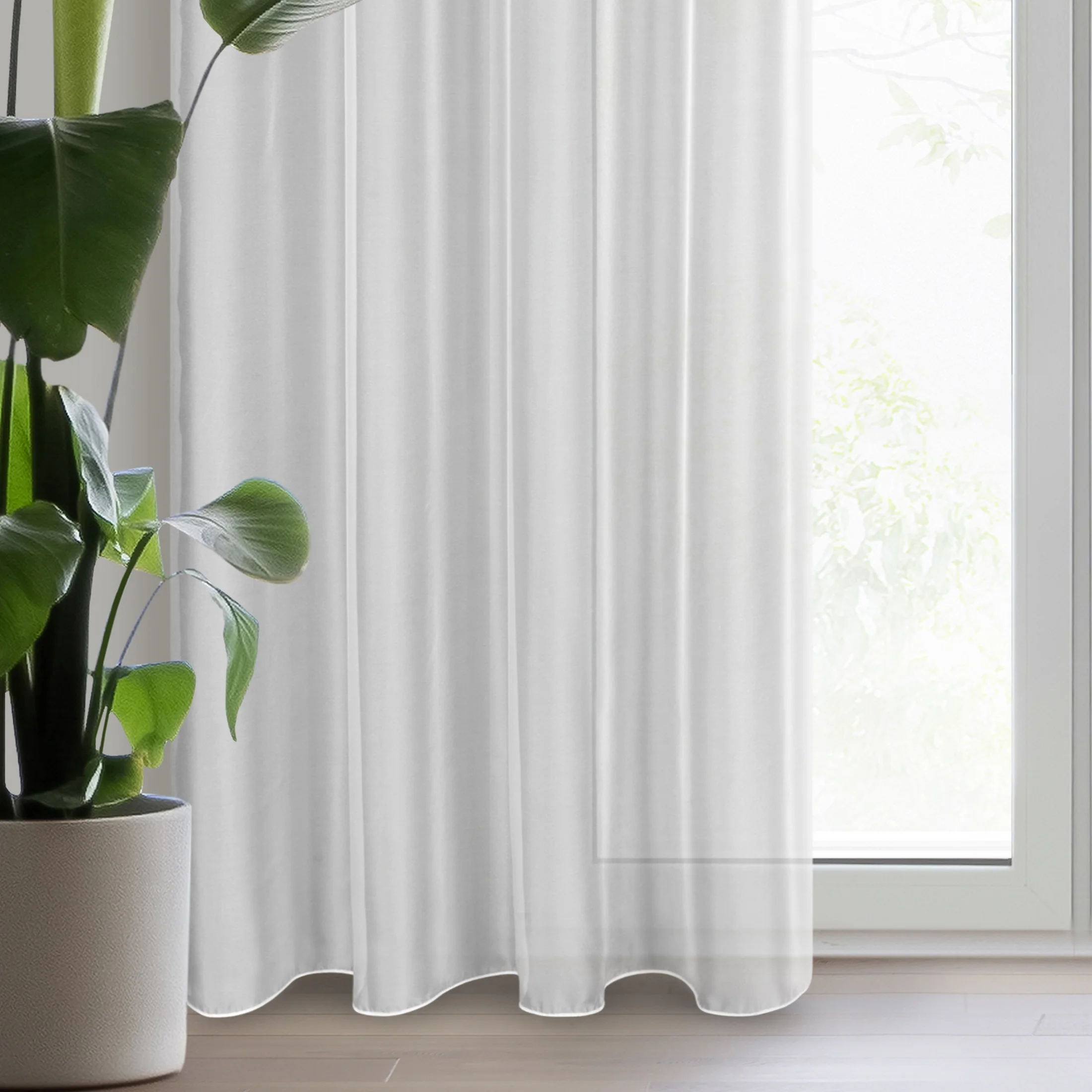 Firana biała z połyskiem wykończona szwem obciążąjącym 140x260 cm przelotka ANABEL | eurofirany