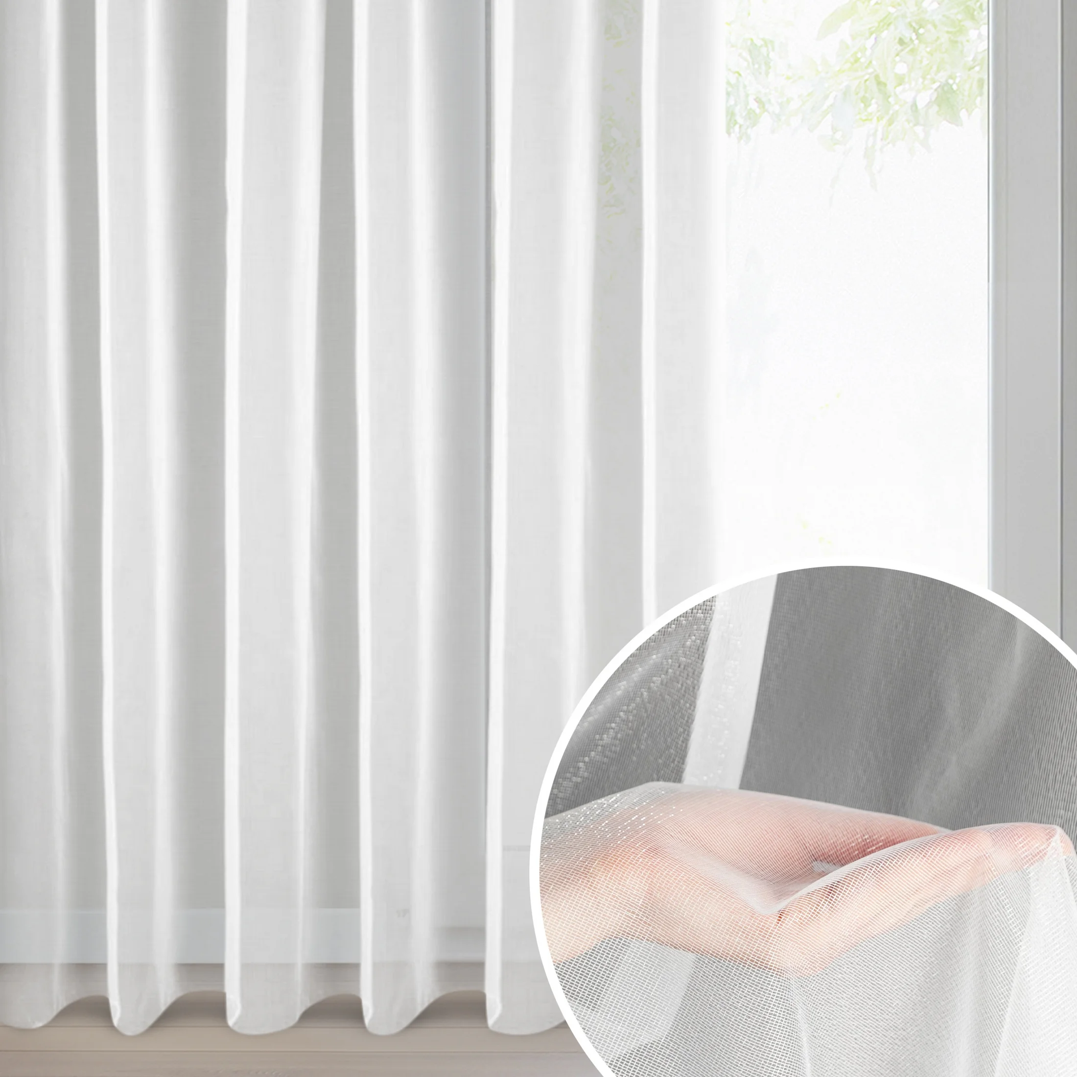 Firana biała z lekkiej i błyszczącej tkaniny 135x270 cm taśma ESEL ELLA LINE | eurofirany