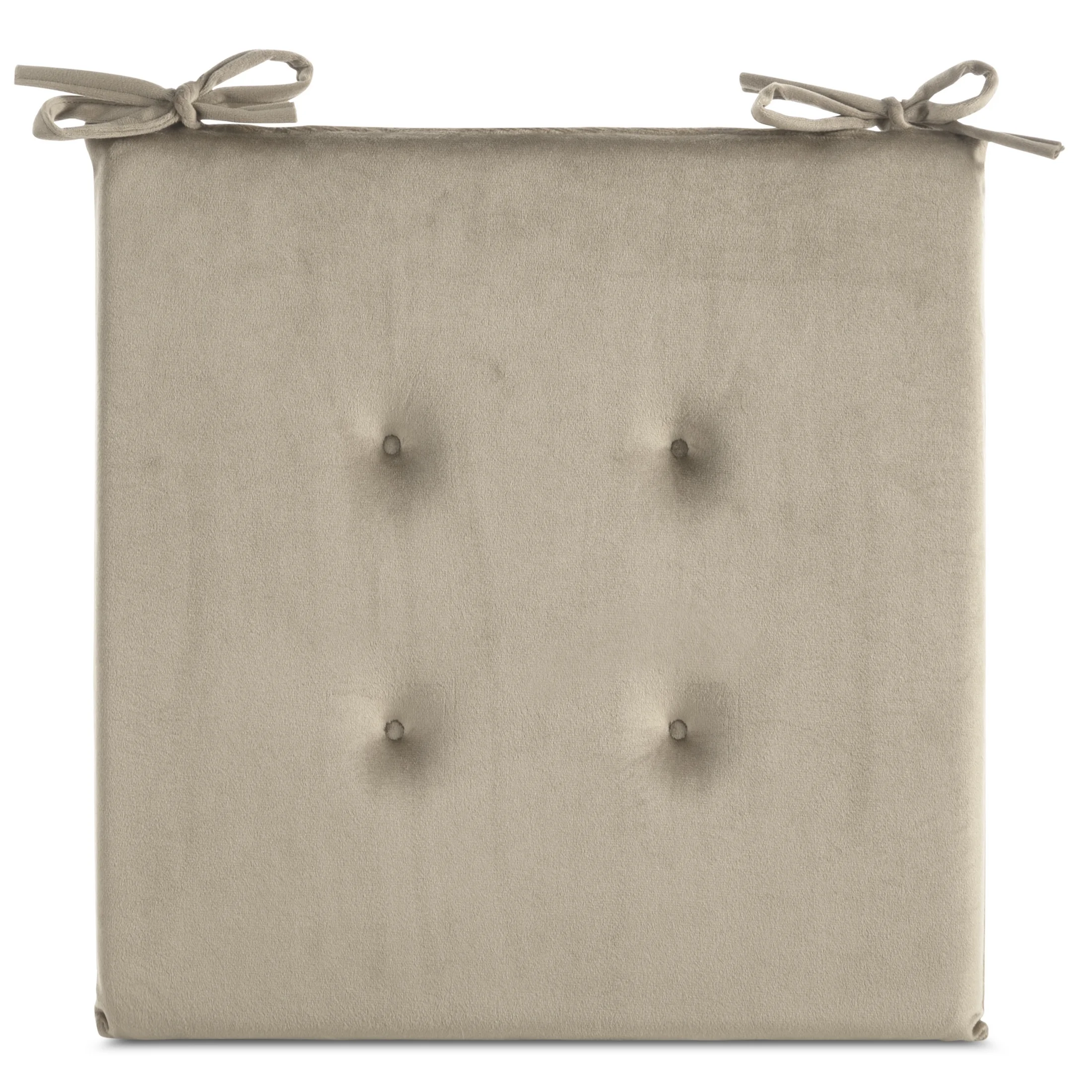 Poduszka na krzesło 40 x 40 x 3 cm welwetowa beżowa z ozdobnym pikowaniem i praktycznymi troczkami GAJA