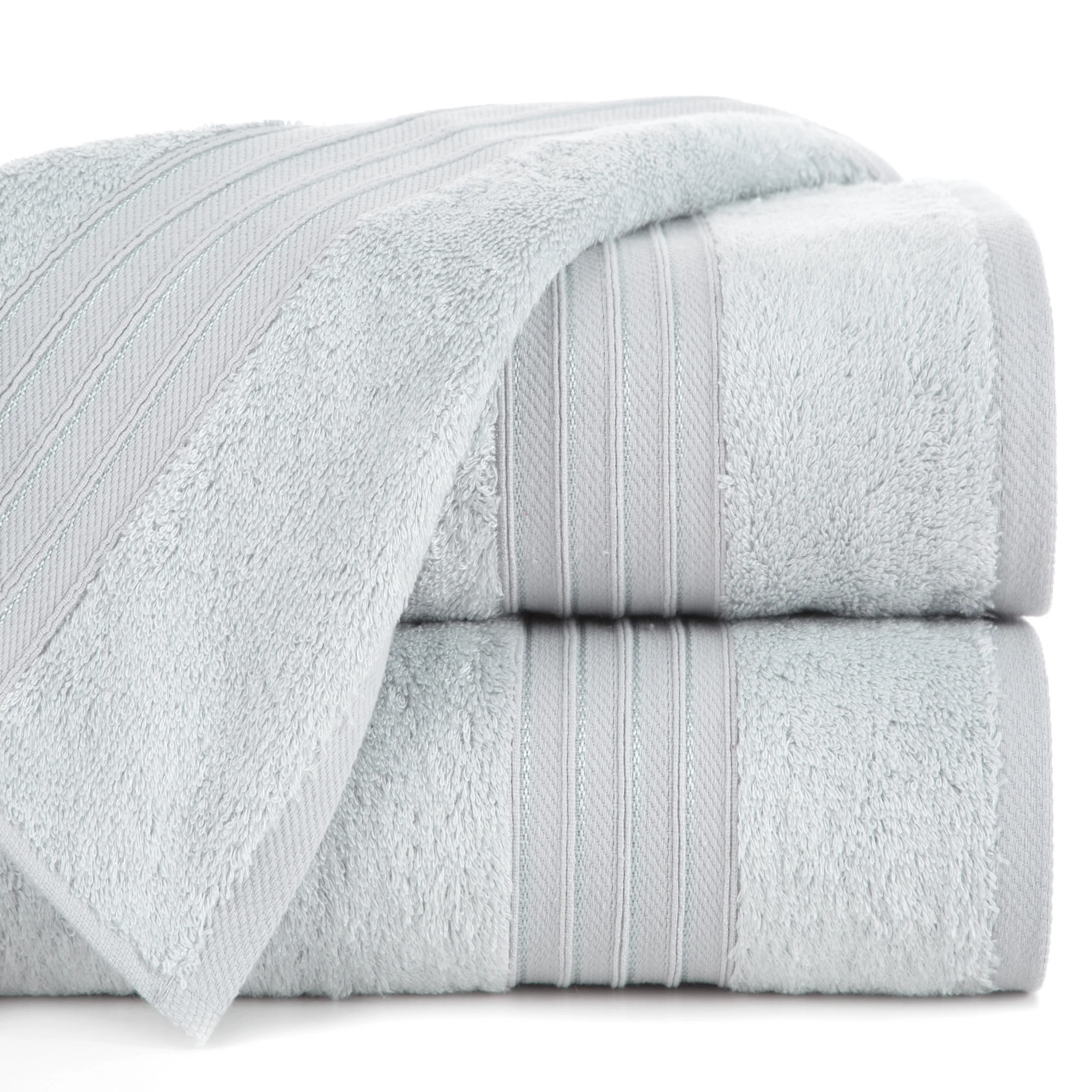 Ręcznik kąpielowy 50x90 cm bawełniany kolor srebrny zdobiony bordiura w paski 550 g/m2 AURA
