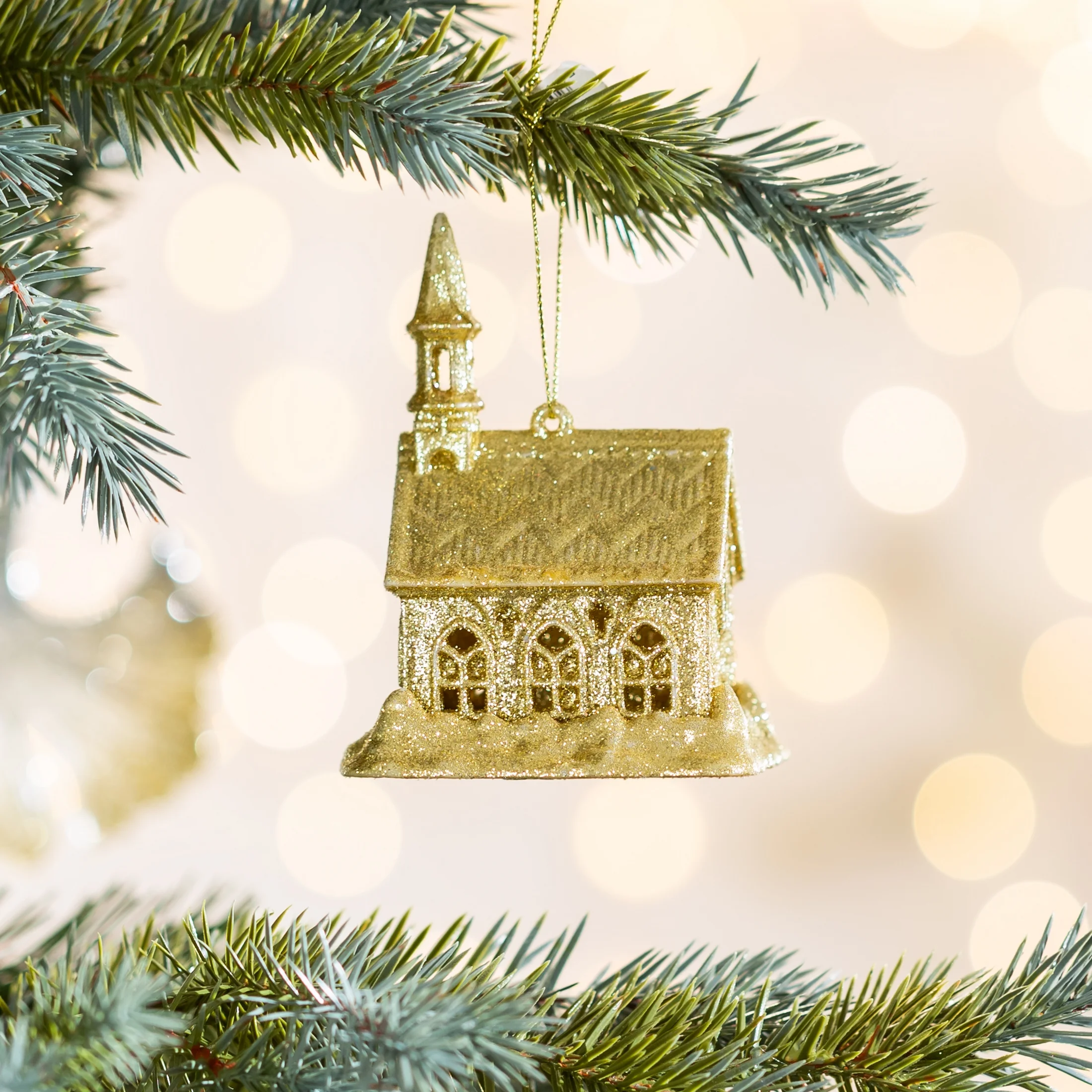 Ozdoba choinkowa obsypana złotym brokatem | eurofirany