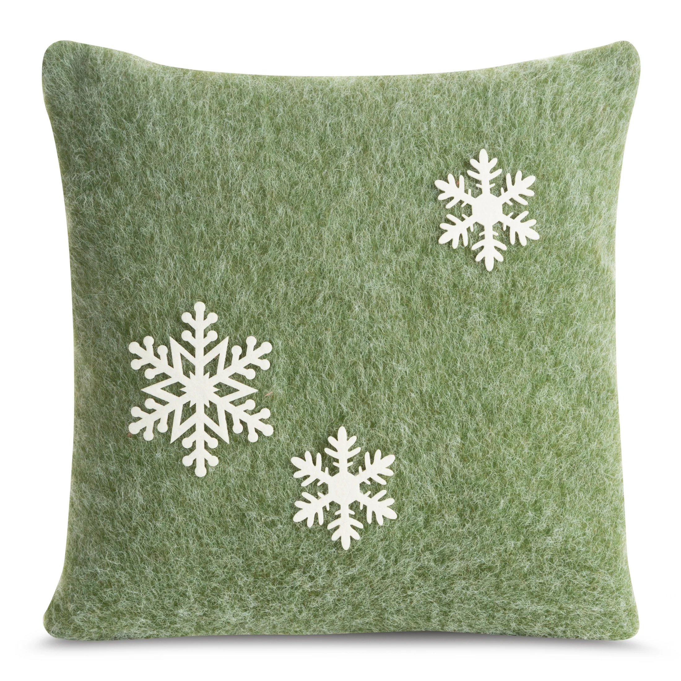Poszewka na poduszkę 40x40 cm świąteczna z filcu i zielono biała zdobiona aplikacją w śnieżynki |