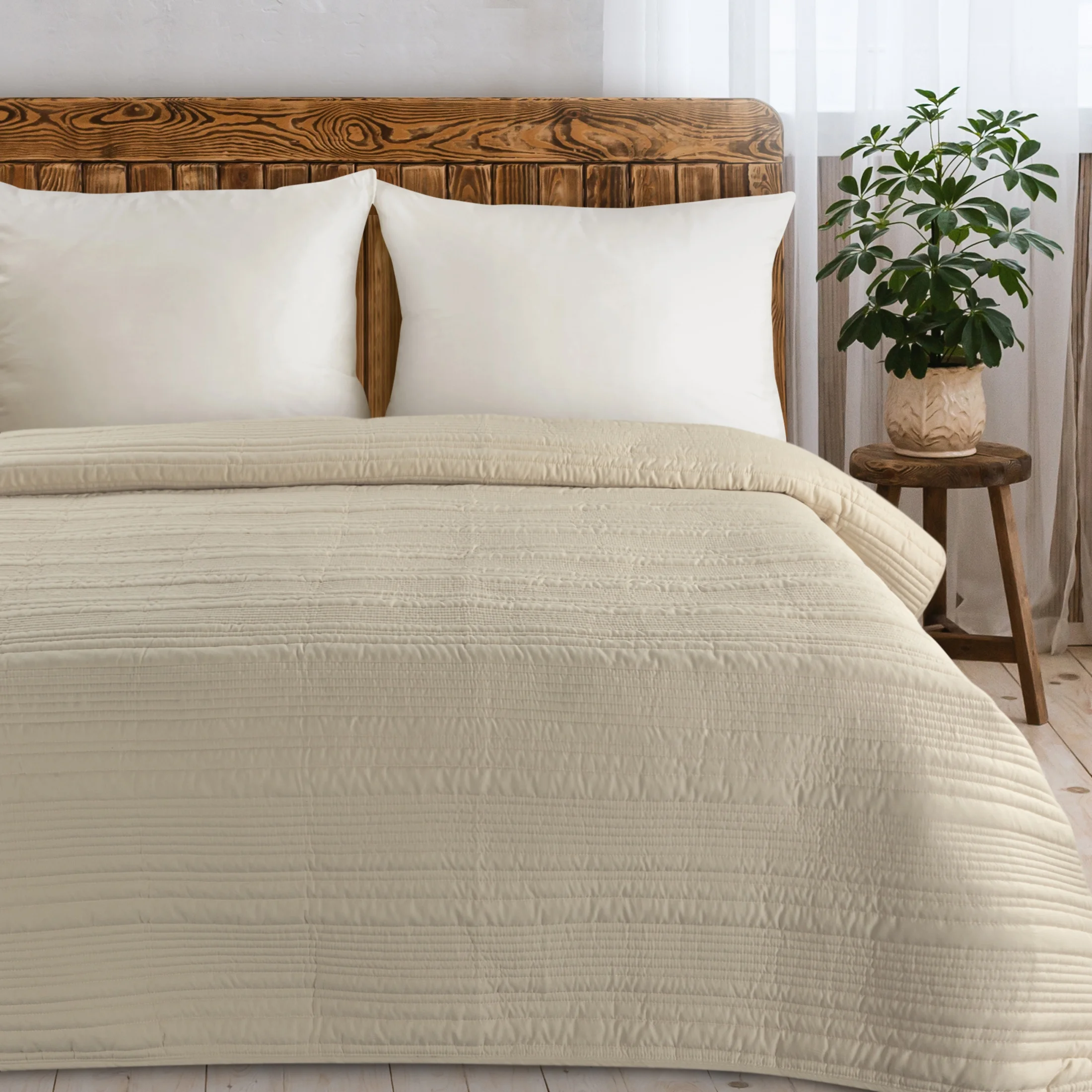 Narzuta matowa beżowa 170x210 cm pikowana metodą tradycyjną TARA Eurofirany Premium | eurofirany