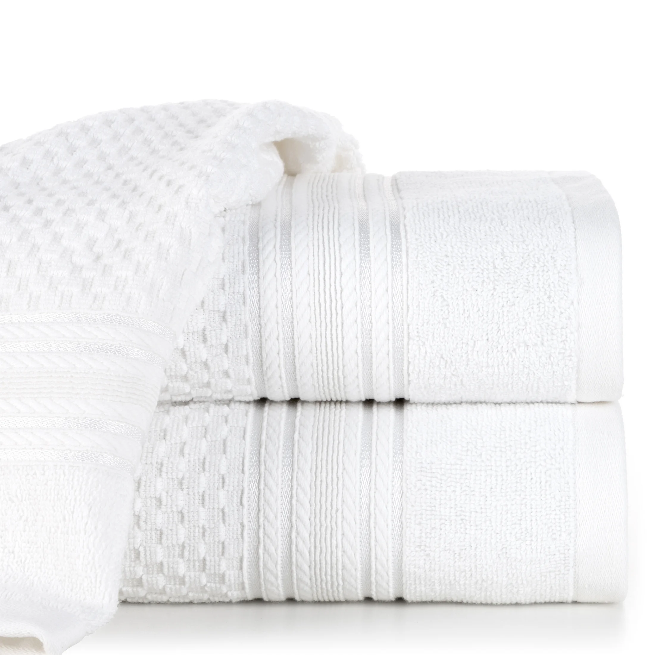 Ręcznik kąpielowy 50x90 cm bawełniany kolor biały zdobiony subtelnymi paseczkami 500 g/m2 DAVOS