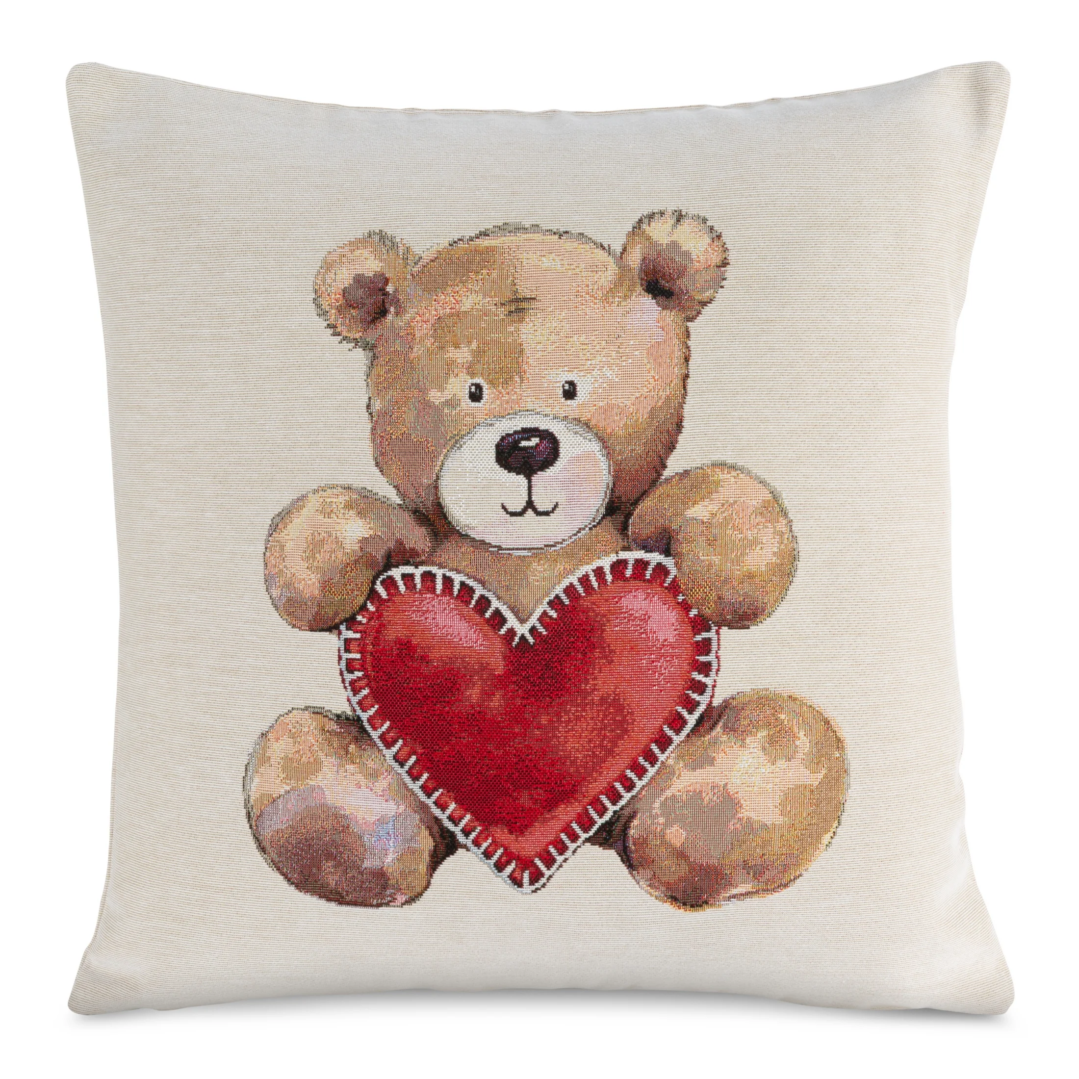 Poszewka na poduszkę 45x45 cm bawełniana, gobelinowa naturalno, czerwona z motywem misia GOB | 