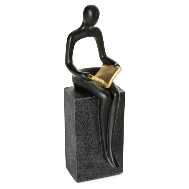Figurka ceramiczna czarno-złota w kształcie postaci trzymającej książkę 9x10x28 cm RICO