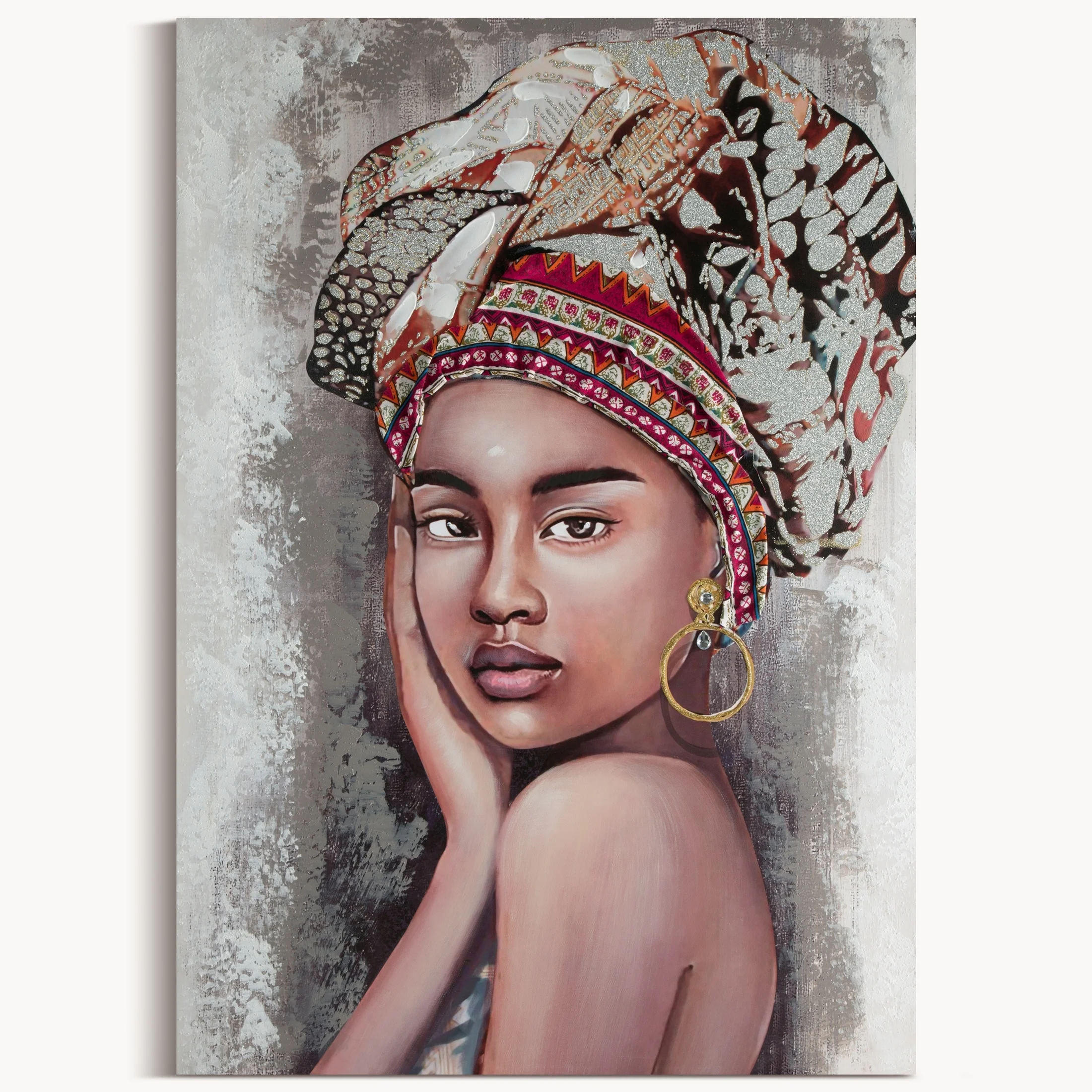 Obraz portret kobiety w turbanie ręcznie malowany na płótnie | eurofirany