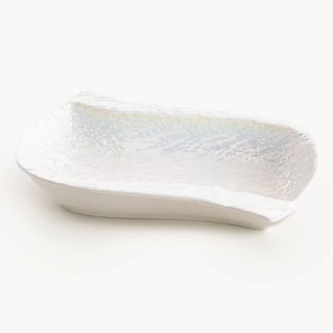 Misa ceramiczna dekoracyjna perłowa zdobiona wypukłym wzorem 26x18x5 cm NINA