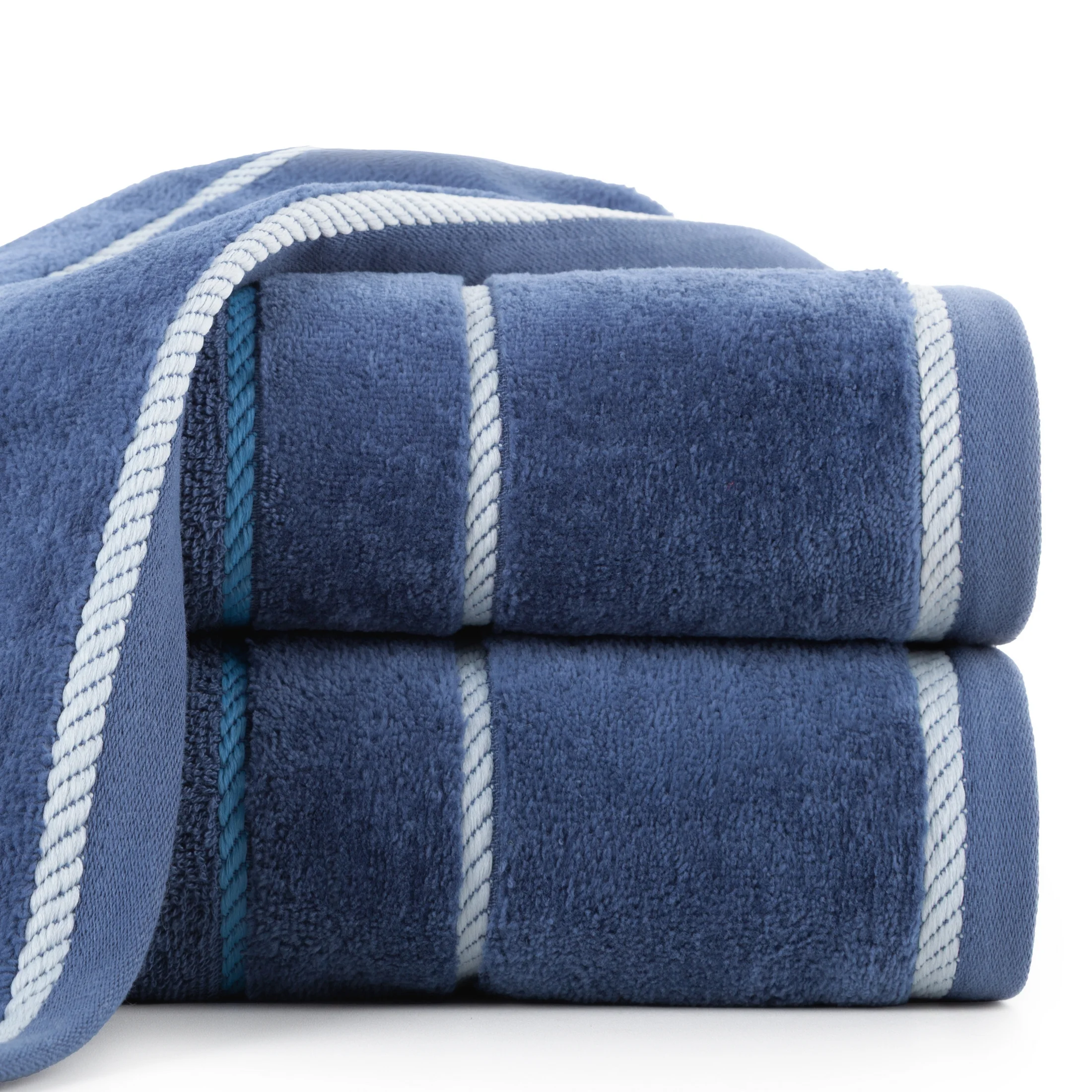 Ręcznik kąpielowy 70x140 cm bawełniany kolor granatowy z welwetową bordiurą i kontrastującymi paseczkami 500 g/m2 NEL