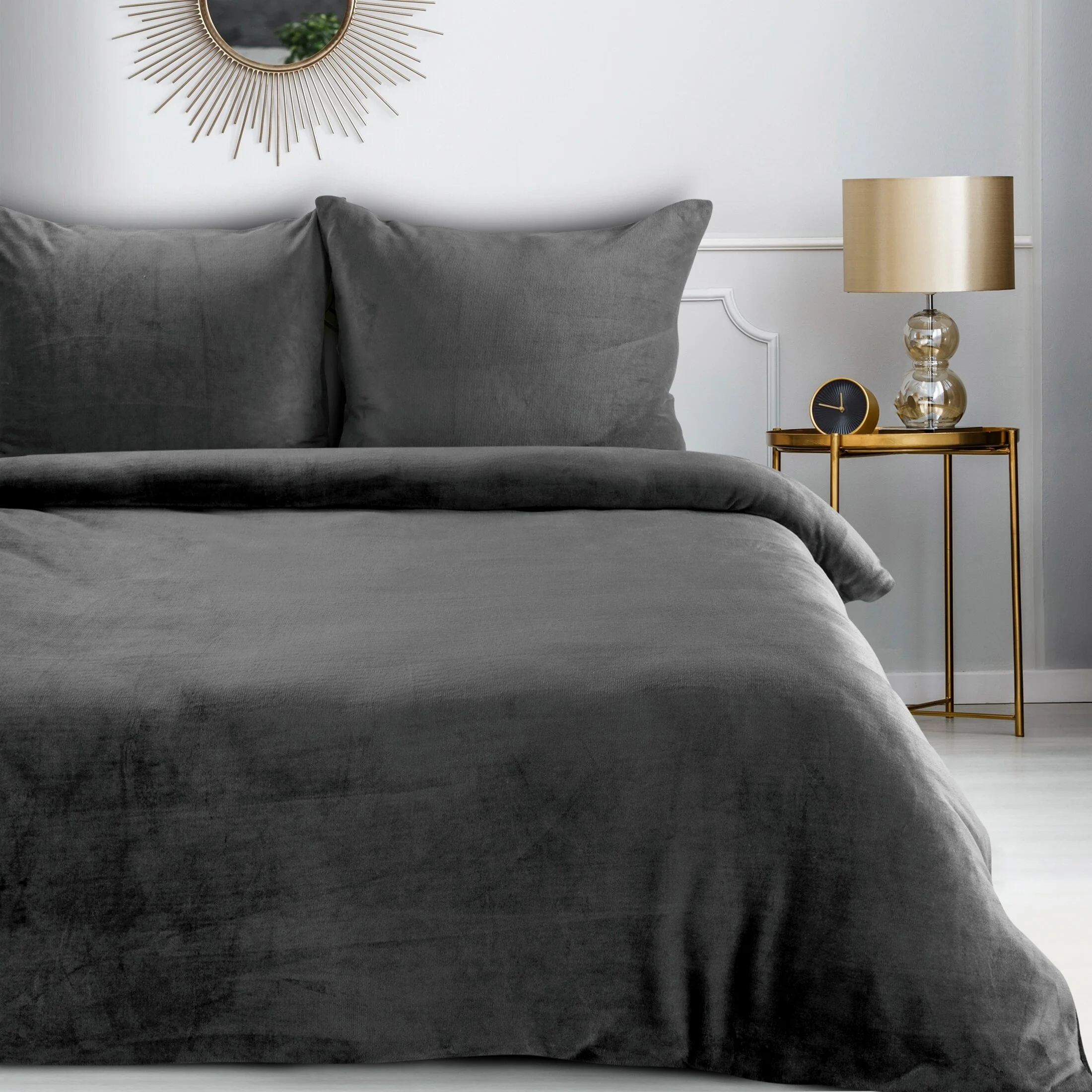 Pościel 220x200 cm gładka z polaru kolor stalowy FLANO | eurofirany