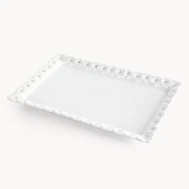 Patera dekoracyjna biała zdobiona w drobne kwiaty z błyszczącym wykończeniem 30x19x3 cm ELISA