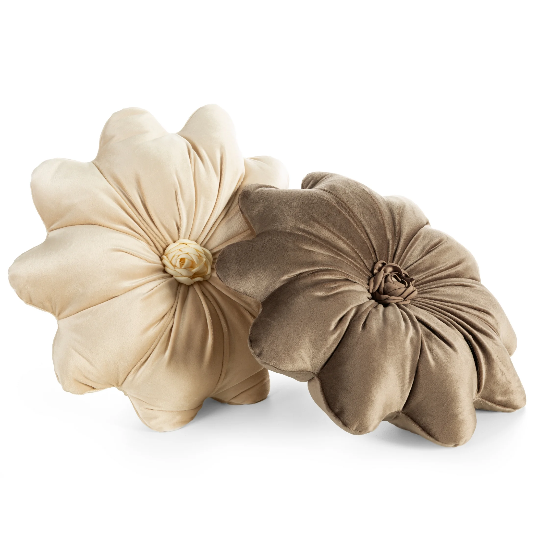 Poduszka w kształcie kwiatka o średnicy 40 cm welwetowa kremowa FLORES 5