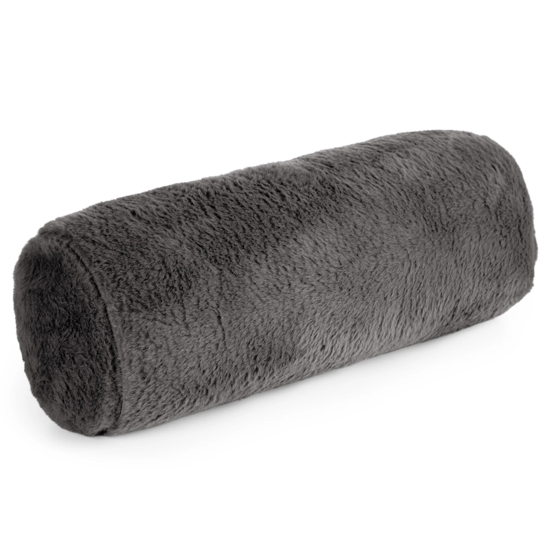 Poduszka wałek 15x45 cm stalowa z miękkiej futrzanej tkaniny NINA