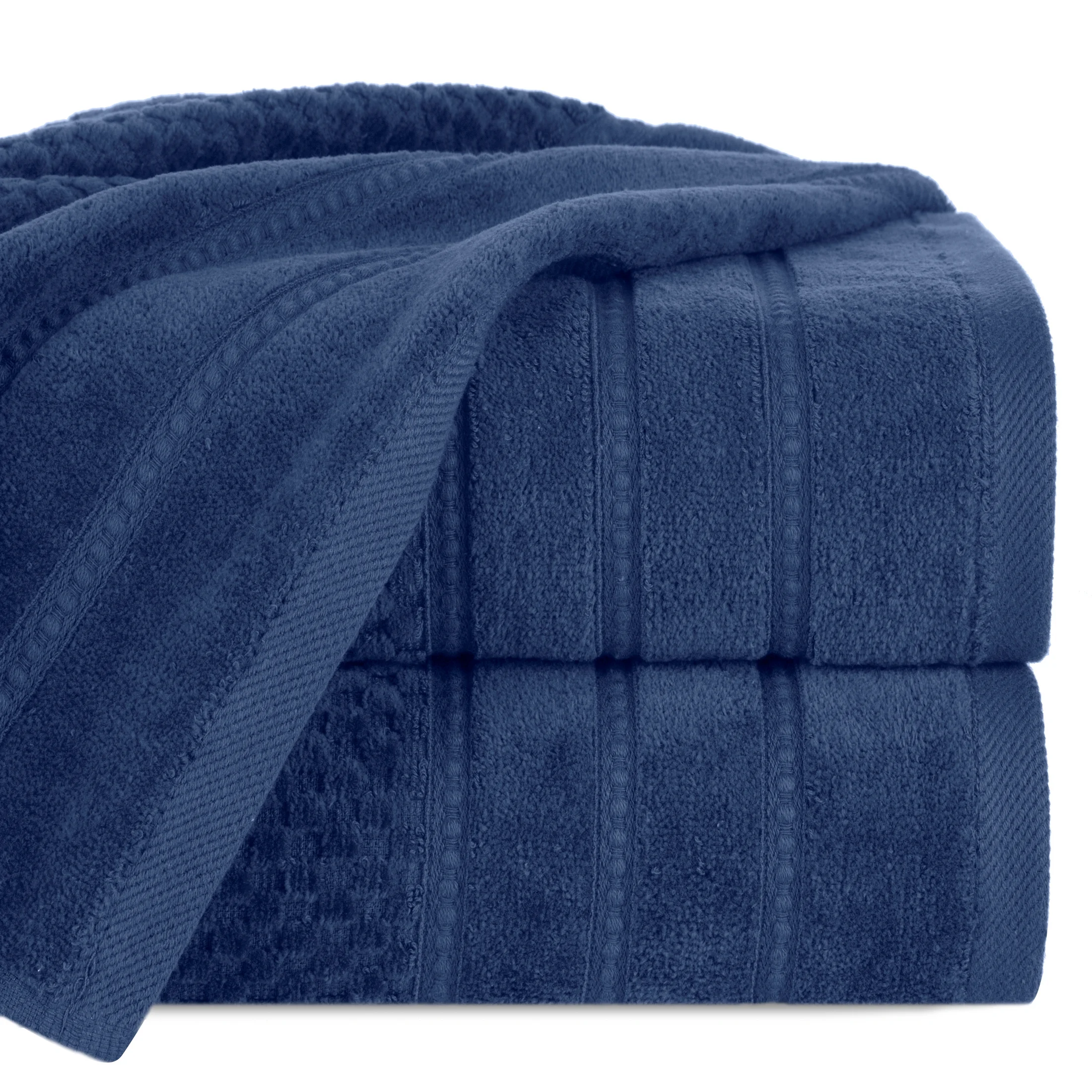 Ręcznik kąpielowy 50x90 cm bawełniany kolor granatowy z ozdobną bordiurą w paseczki 500 g/m2 ADORE