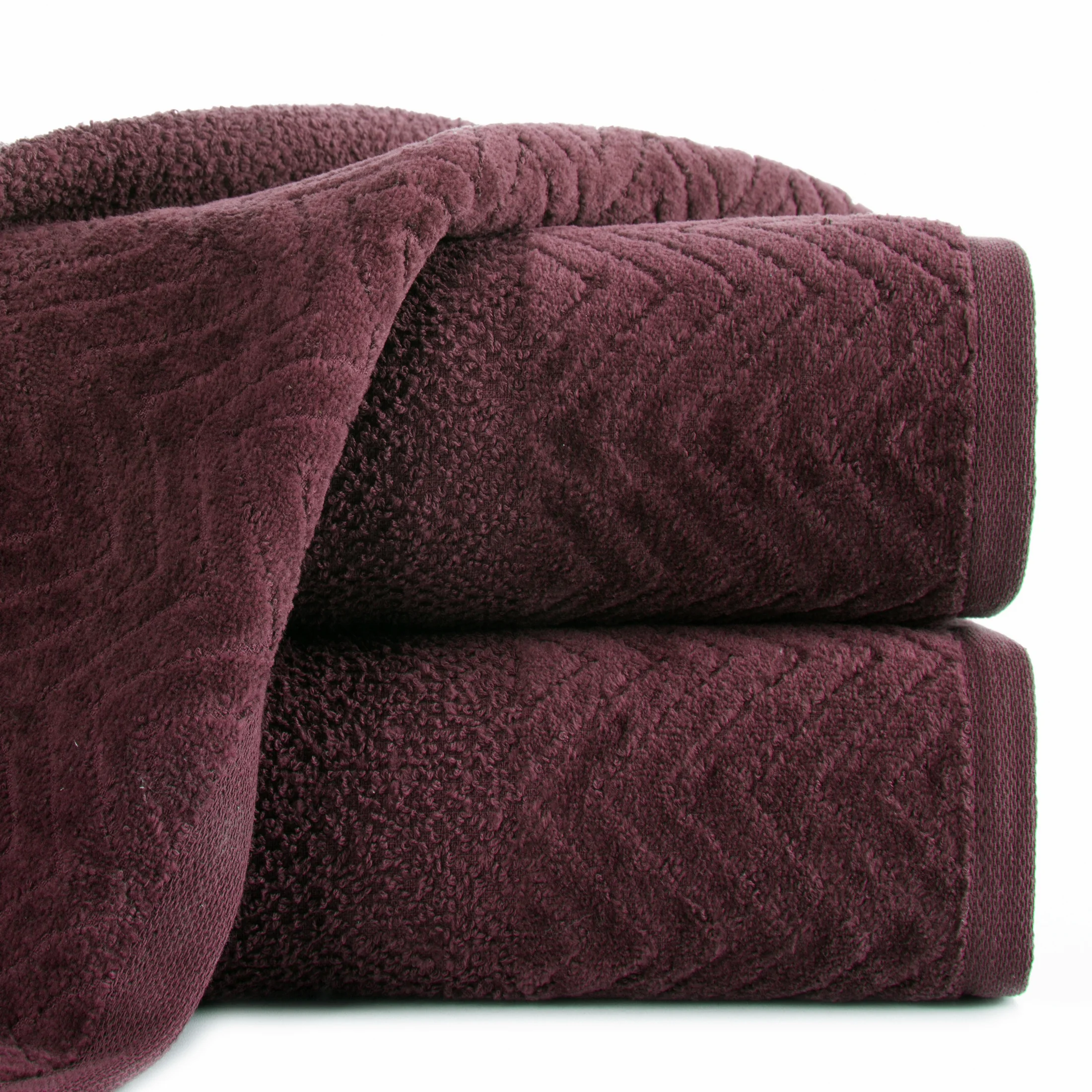 Ręcznik do rąk 30x50 cm bawełniany kolor bordowy o ryżowej strukturze z welwetową bordiurą 500 g/m2 LOREN