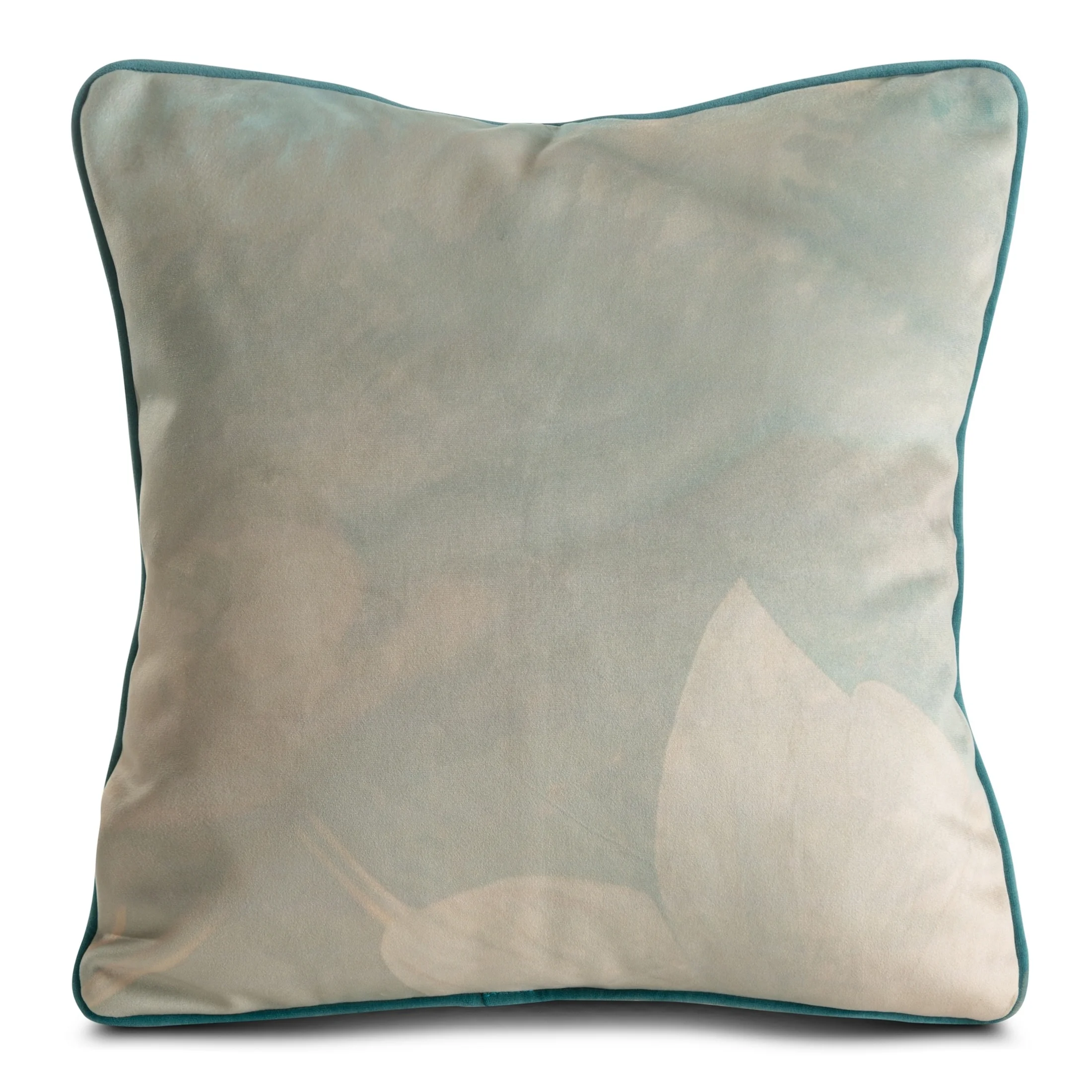 Poszewka na poduszkę 45x45 cm welwetowa, miętowo beżowa z designerskim nadrukiem i wypustką na brzegach MINGE 5 Eva Minge | eurofirany