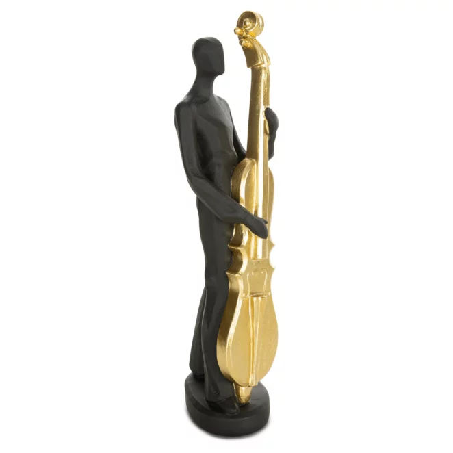 Figurka ceramiczna czarno-złota w kształcie postaci trzymającej kontrabas 10x9x34 cm RICO